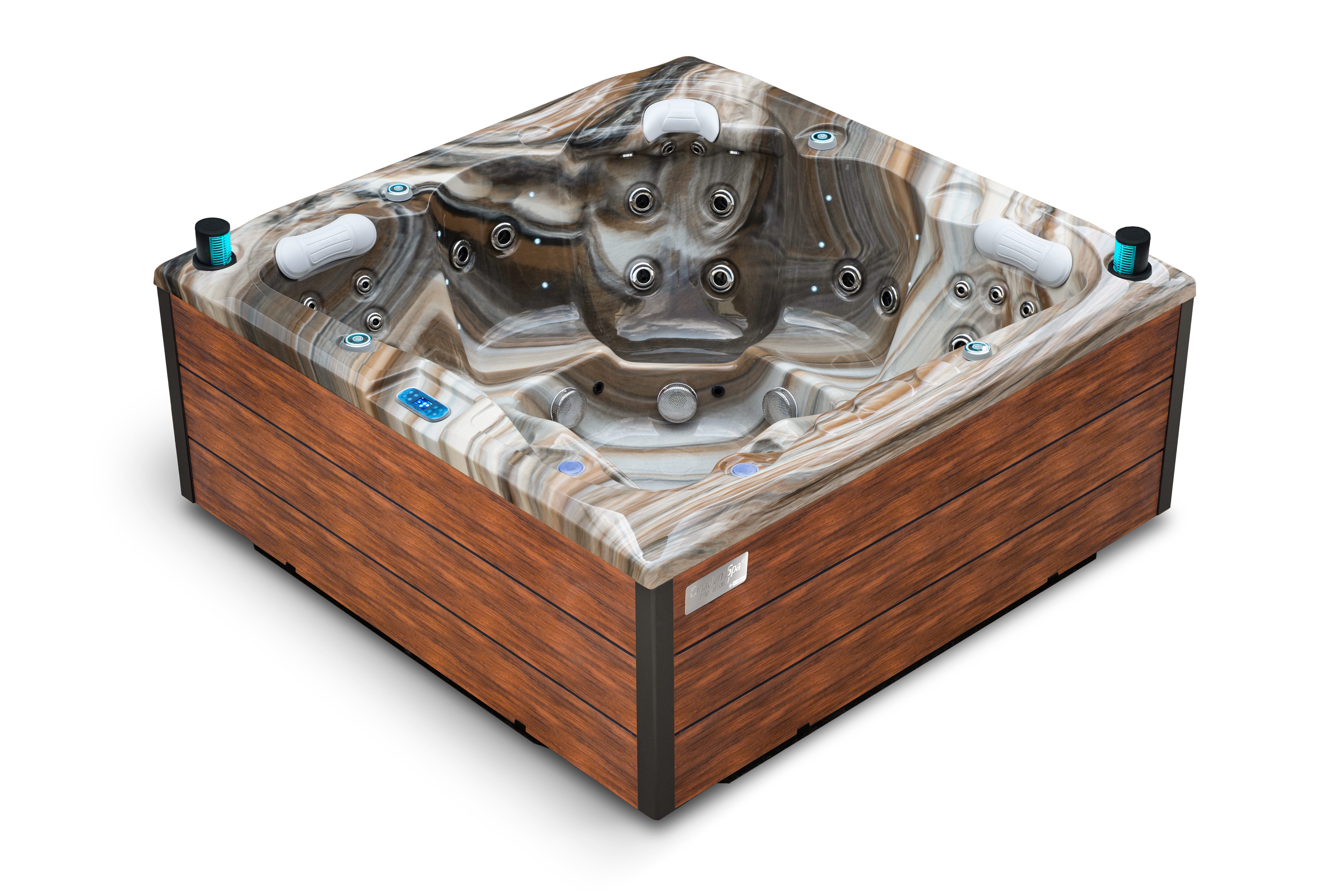 HAF Whirlpool Whirlpool Montreal - Tuscan Sun - mit Abdeckung Grau, (Hochwertiges Komplett Set, Maße: 216 x 216 x 92cm), Sowohl In & Outdoor nutzbar