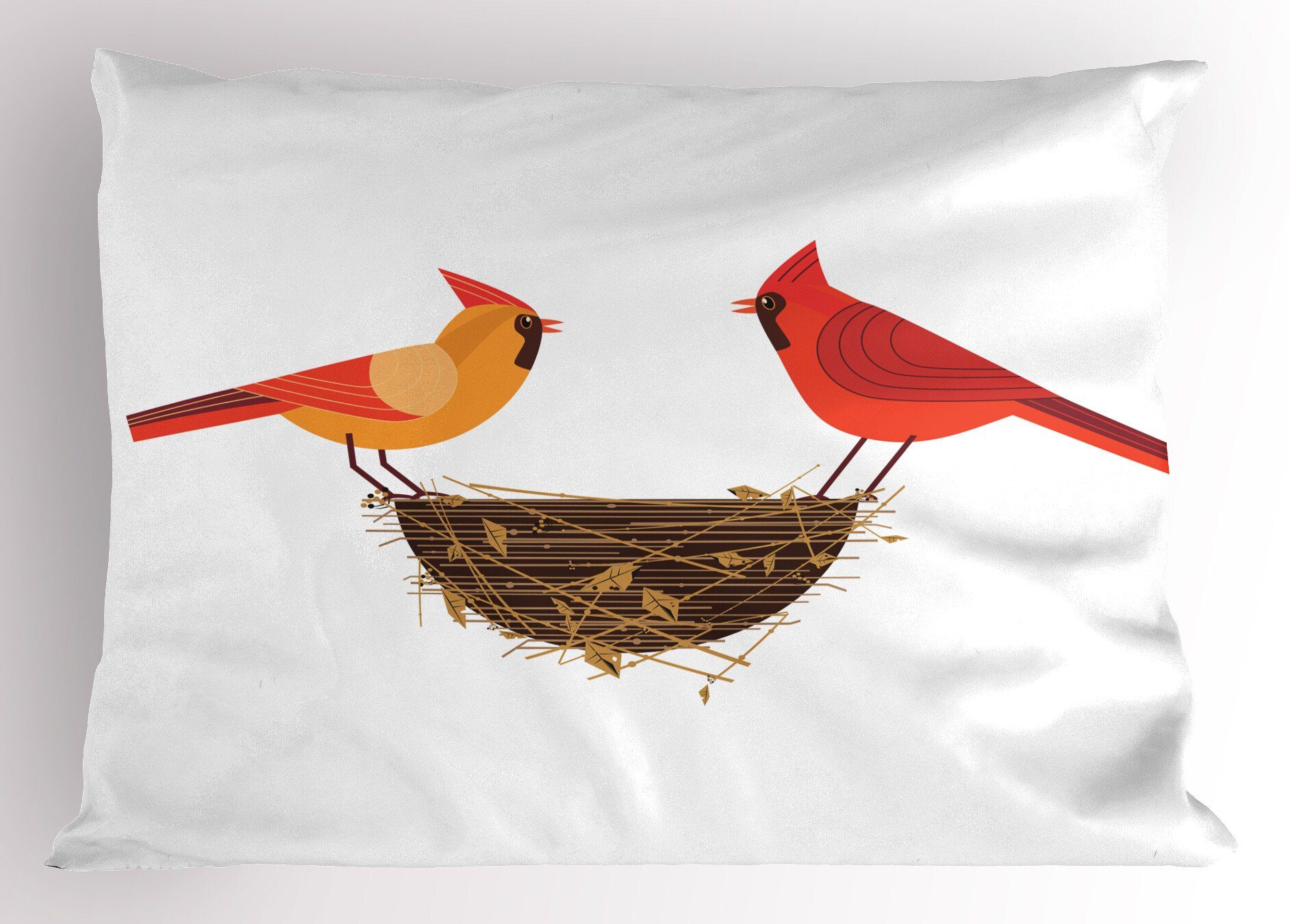 Kissenbezüge Dekorativer Stück), (1 Cardinals Abakuhaus Gedruckter King Voliere Standard Kissenbezug, Paar Size Red Nest