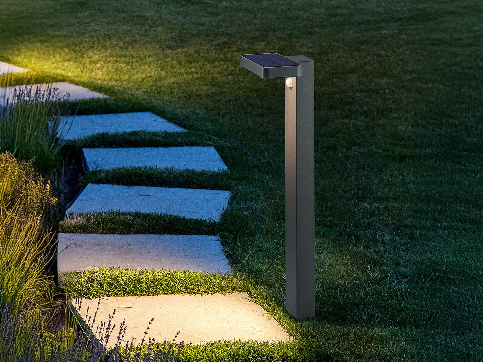 Reality Leuchten LED Solarleuchte, Bewegungsmelder, LED fest integriert, Warmweiß, 2er-Set Solar-licht Wegeleuchten mit Bewegungsmelder Garten beleuchten