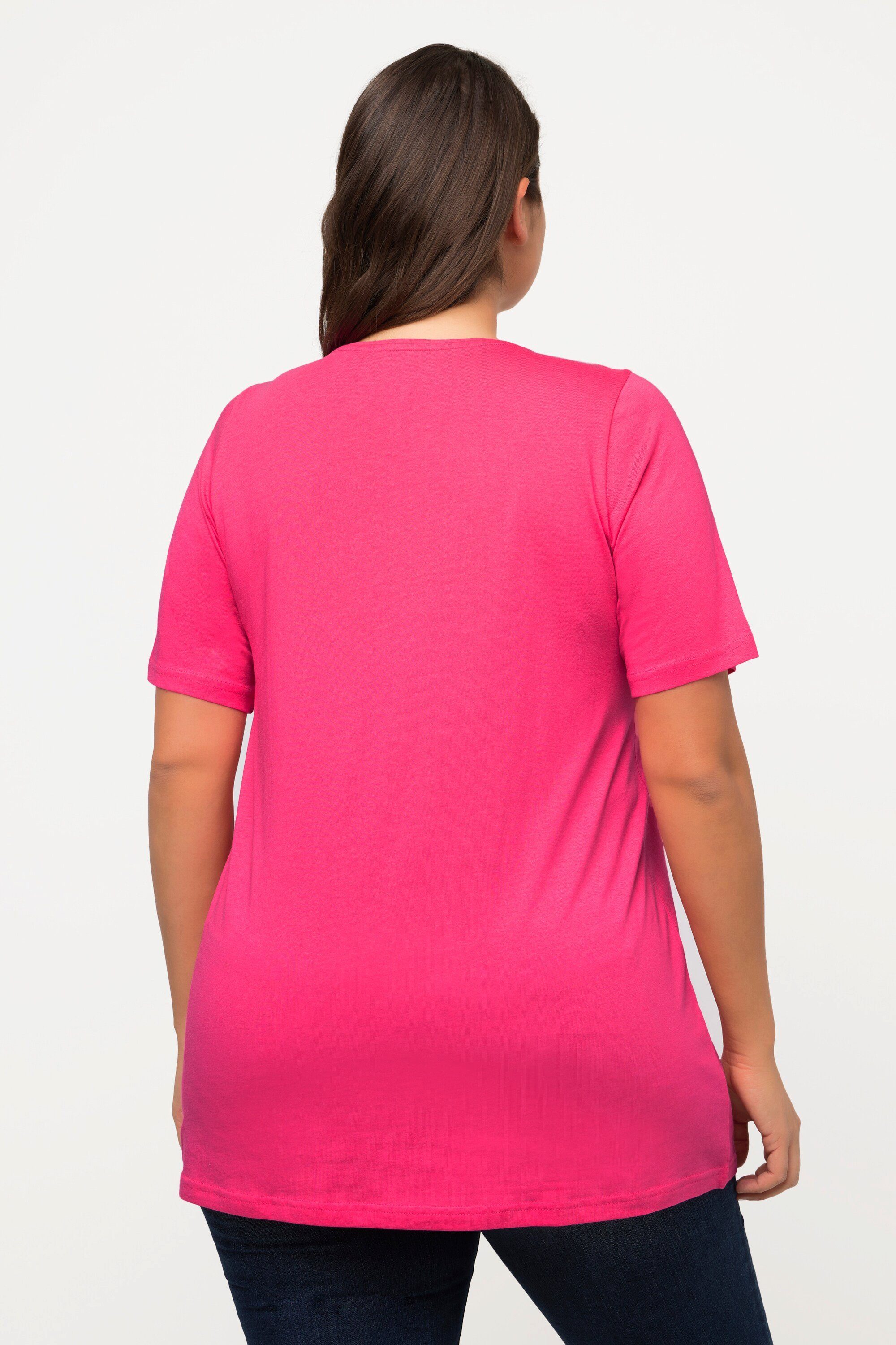 Popken rosa T-Shirt Rundhals Ulla A-Linie Zierfalten Halbarm Rundhalsshirt Modal