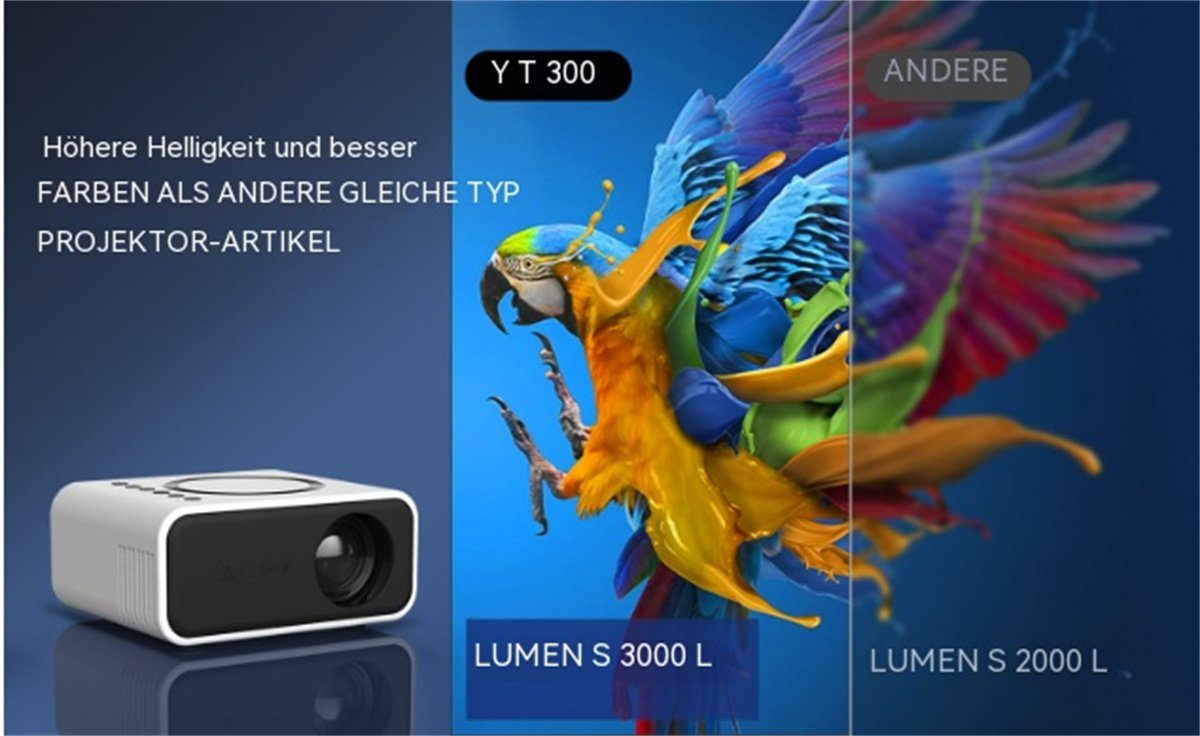 Lumen, 1080) kabelloser LCD-Beamer Auflösung: (3000 Tragbarer HD-Projektor carefully selected Weiß x 1920