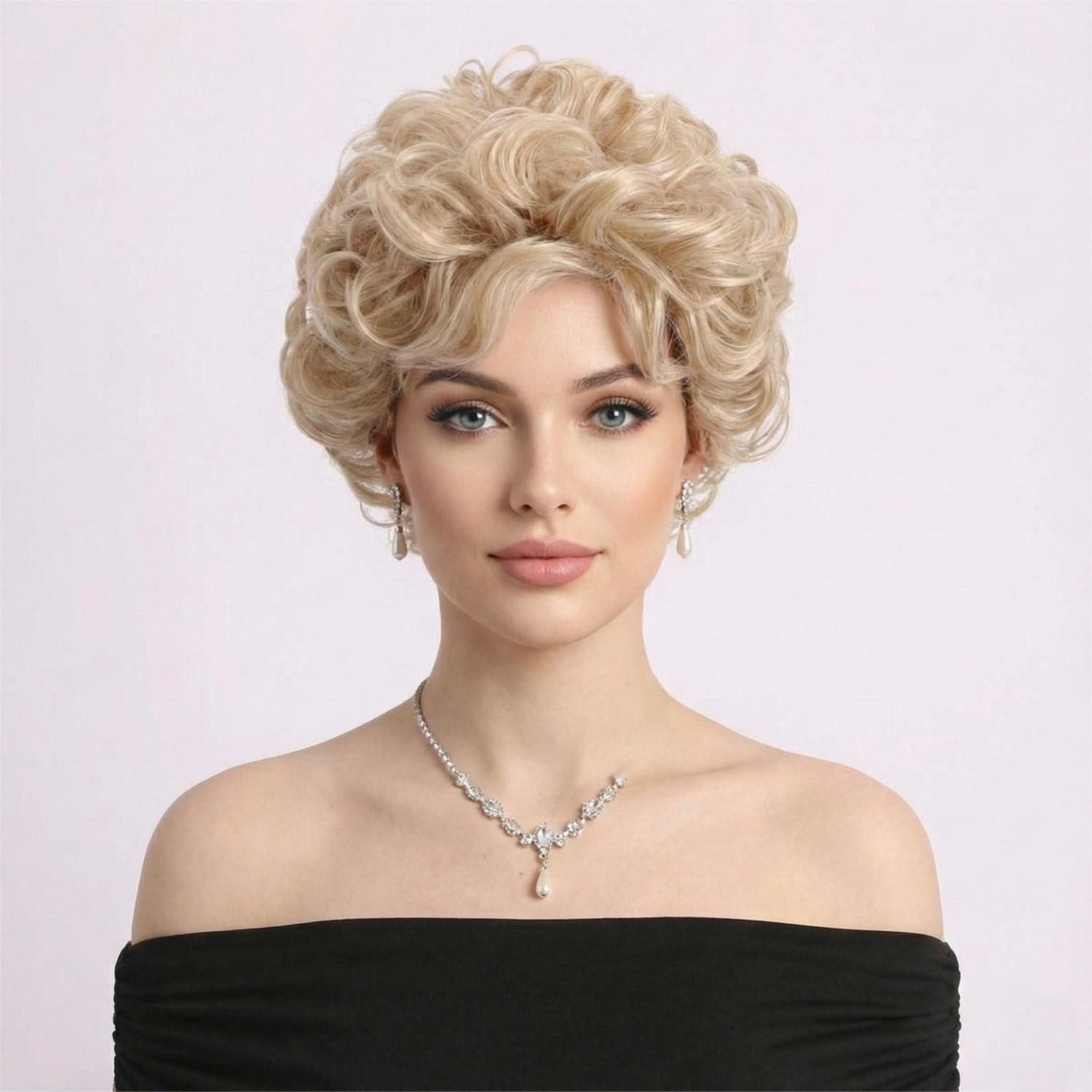 LuxusKollektion Kunsthaarperücke Perücke Damen Locken Kurzschnitt Perückenkappe Pony Hellblond