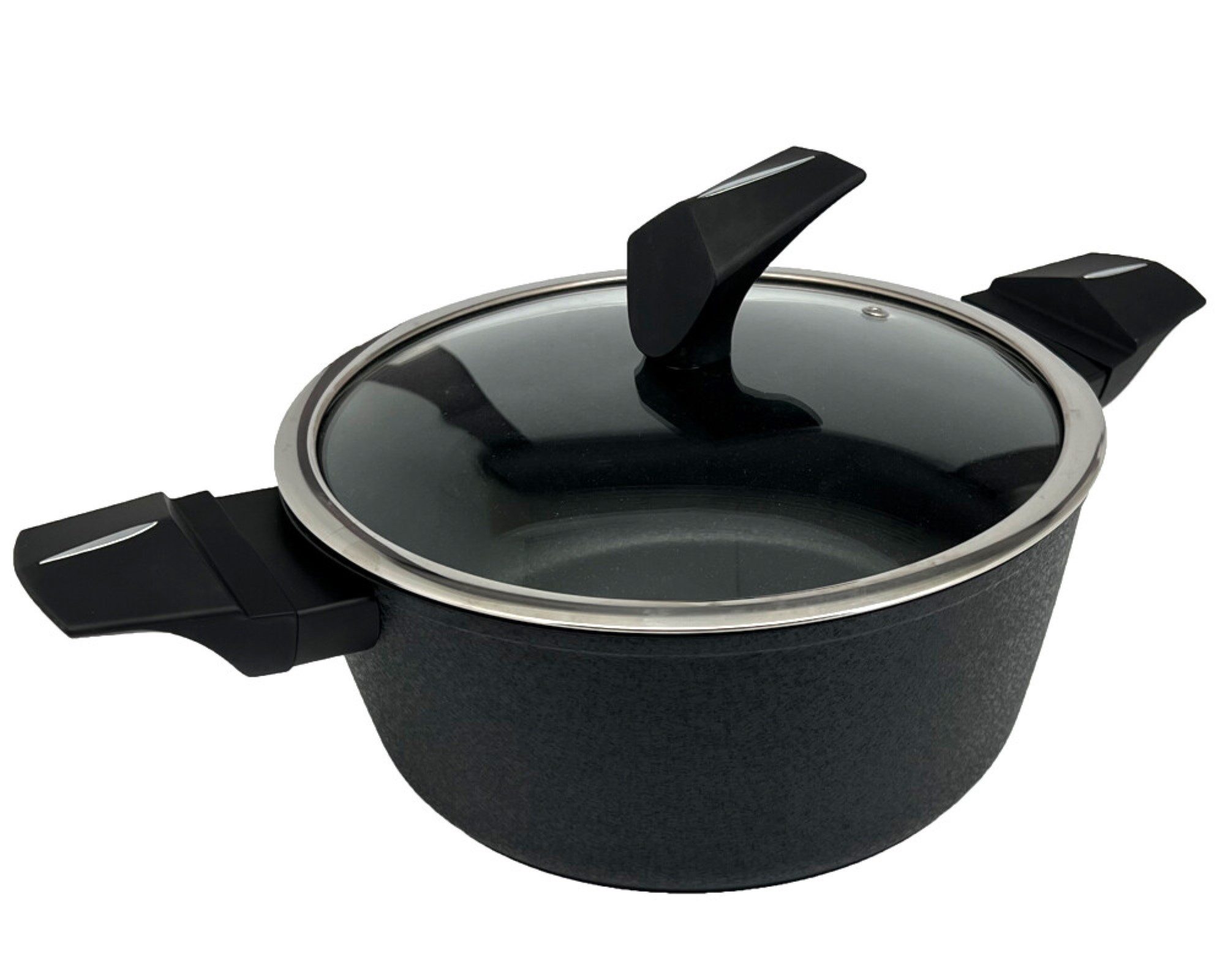 Michelino Bratentopf mit Glasdeckel mit ergonomischem Griff Antihaftbeschichtung in Schwarz