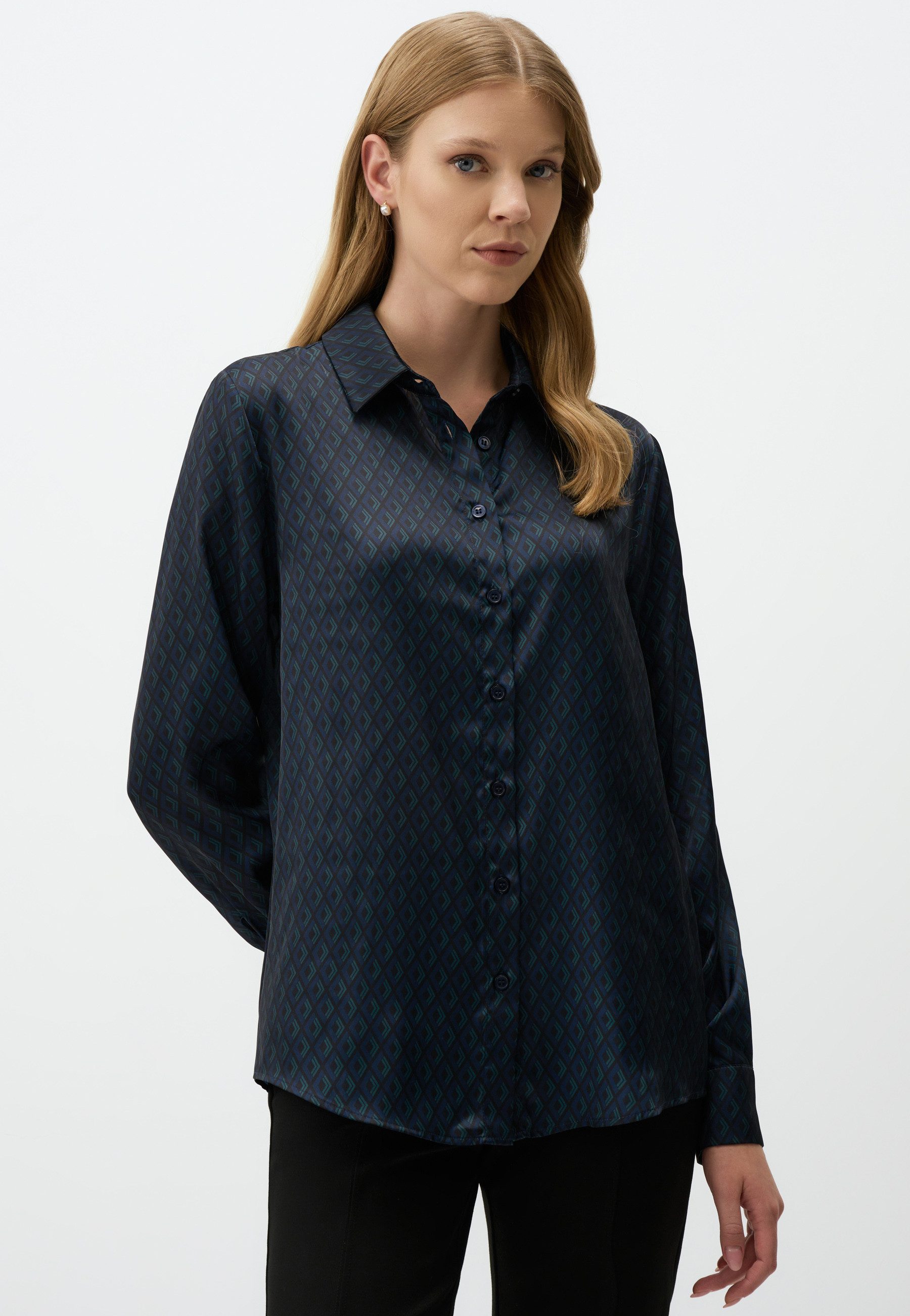 Jimmy Key Shirtbluse Langärmlig Gemustert Satin günstig online kaufen