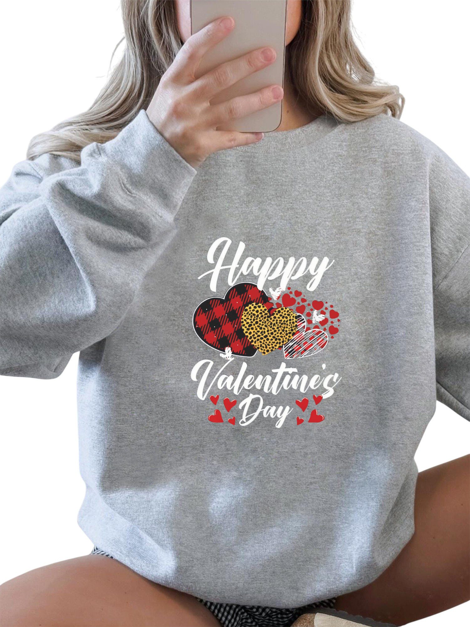 PYLIKE Sweatshirt Damen Valentinstag Sweatshirts mit Druck,Langarm Pullover Top Bequem für Herbst & Winter