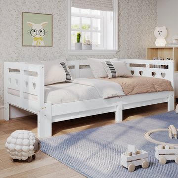 SOFTWEARY Kinderbett Ausziehbett mit Lattenrost und ausziehbarer Liegefläche (90x200 cm/180x200 cm), Holzbett aus Kiefer, Jugendbett