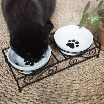 Navaris Tier-Beschäftigungsspielzeug 2x Futternapf Katze Katzennapf erhöht - Katzen Napfset aus Keramik, Keramik/Metall