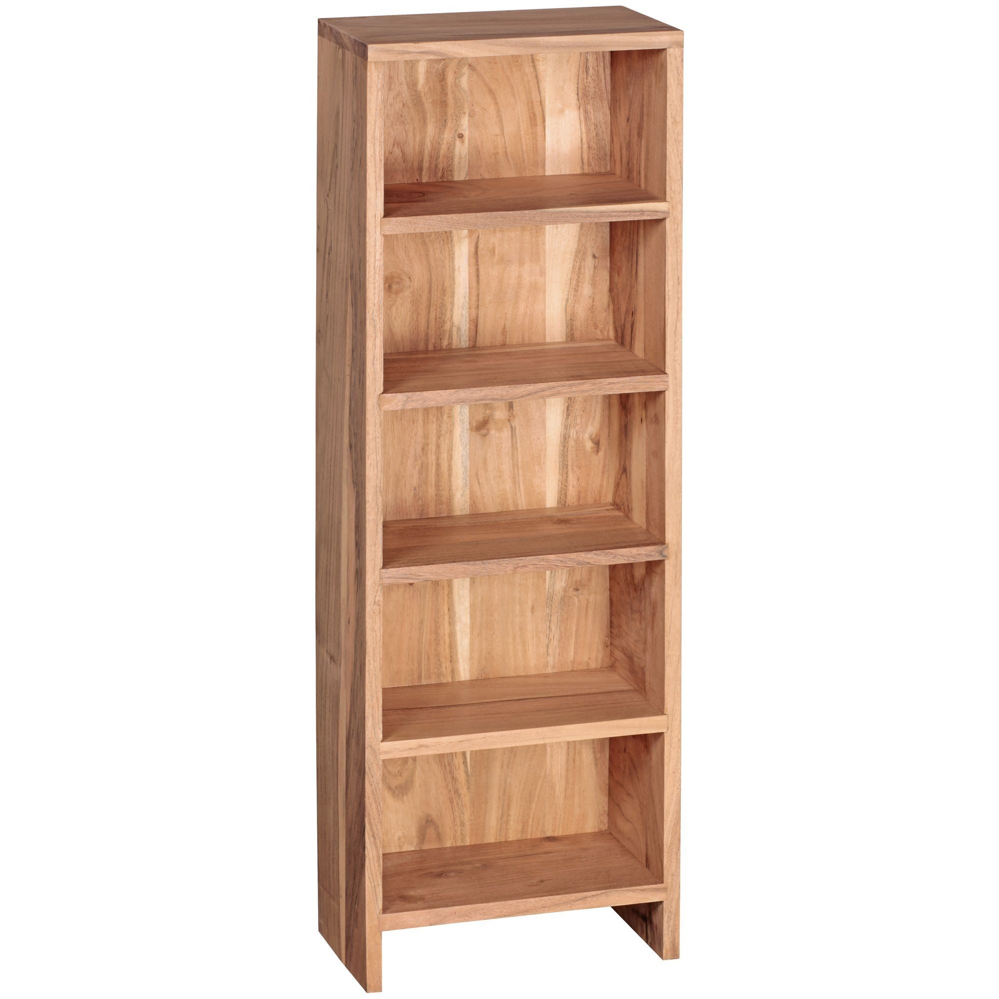 KADIMA DESIGN Standregal CD Regal MUMBAI Massivholz Akazie Standregal 90 cm hoch, CD-Aufbewahrung 5 Fächer Bücherregal natur Landhaus-Stil