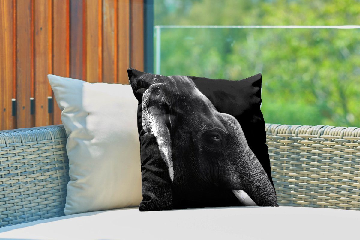 MuchoWow Dekokissen Outdoor weiß, Kissenbezüge, und auf schwarz Hintergrund Elefant schwarzem Kissenhülle, in Dekokissenbezug, Dekokissen