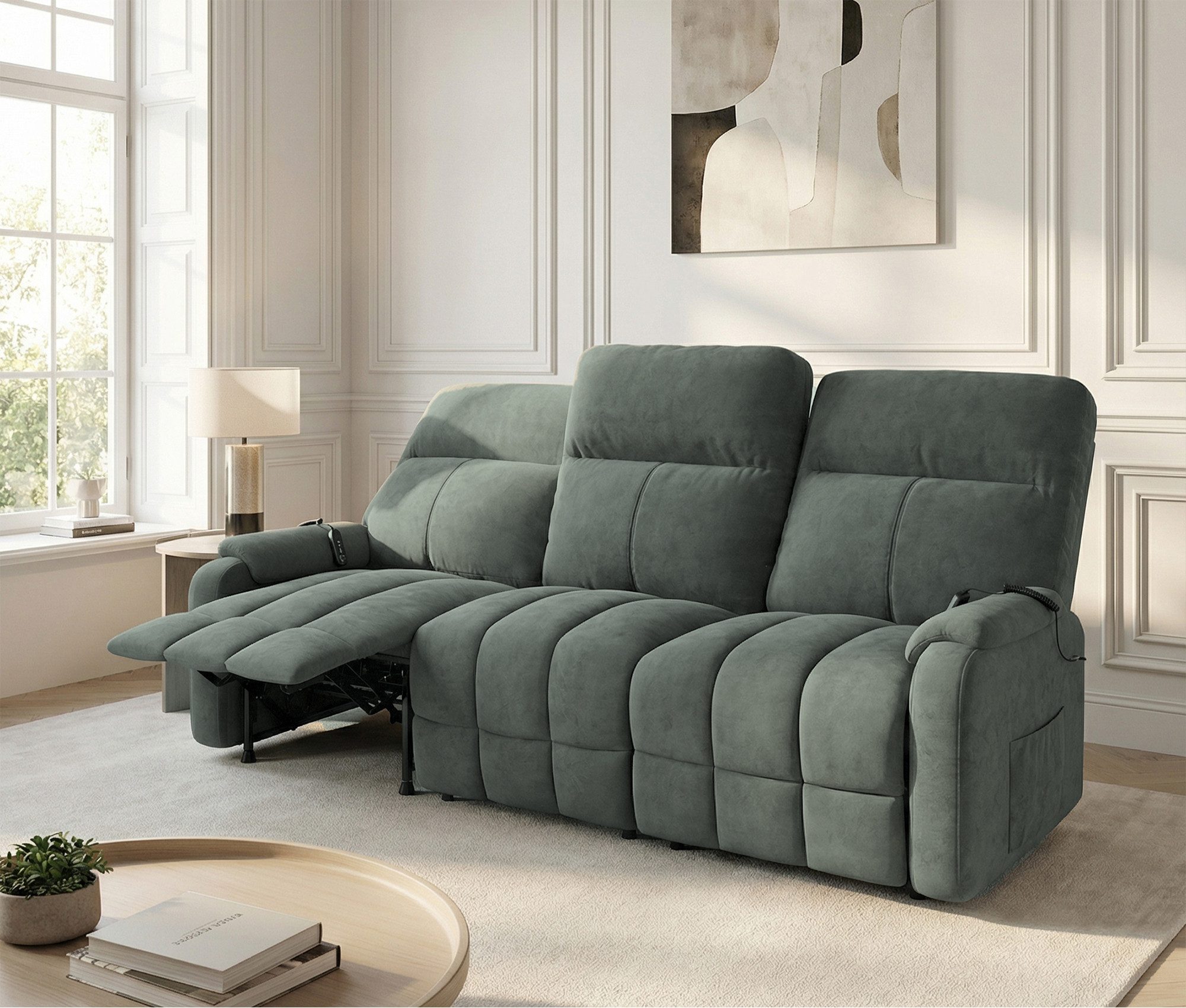 GUNJI Sofa Elektrisches Verstellfunktion 3-Sitzer Relaxsofa, mit 2 Sitzen Relaxfunktionen,USB/Typ-C,Liegefunktion (105°-150),Federkern