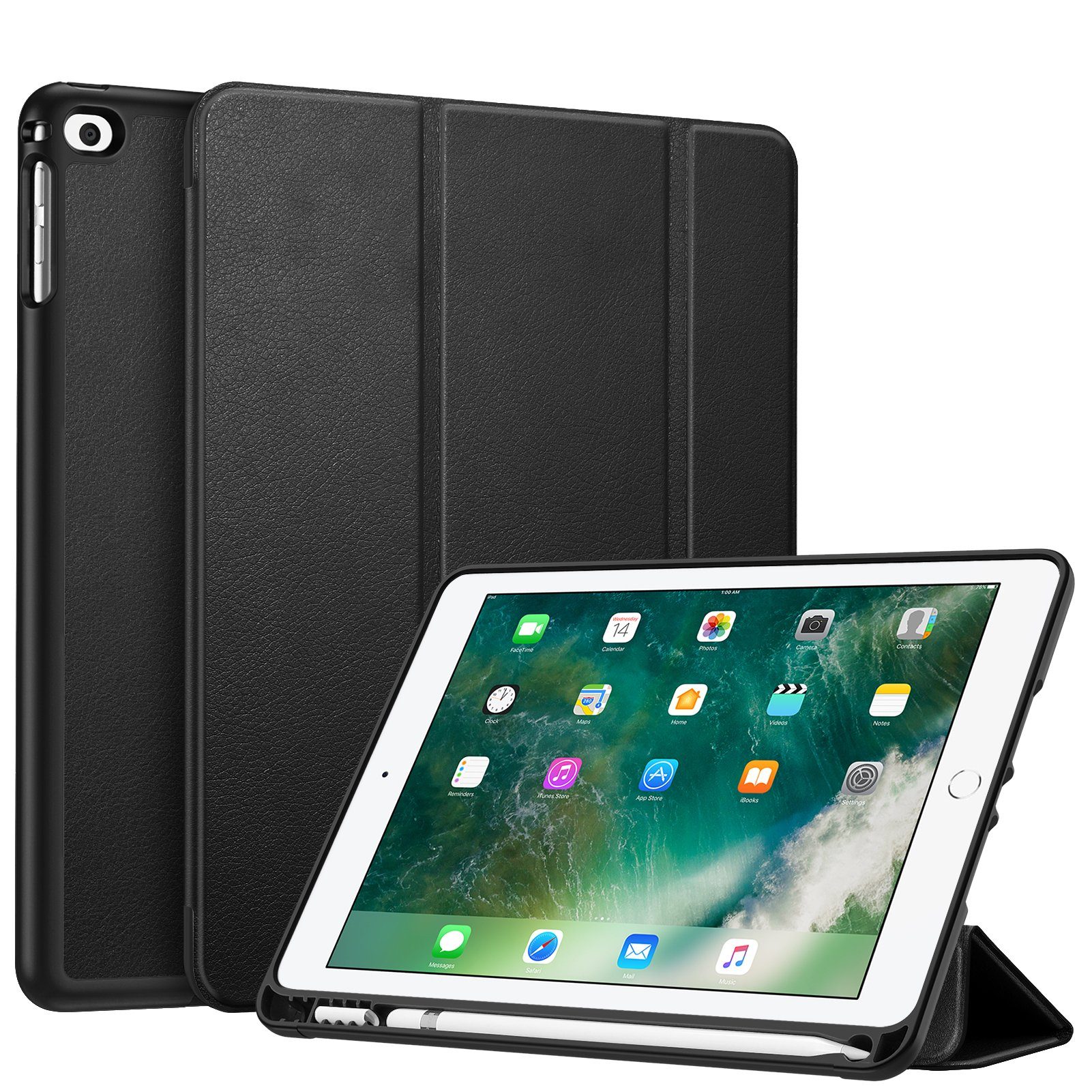 Fintie Tablet-Hülle für iPad 9.7 2018/2017 / iPad Air 2 2014 / iPad Air 2013, mit stifthalter und Soft TPU Rückseite Abdeckung, Auto Schlaf/Wach