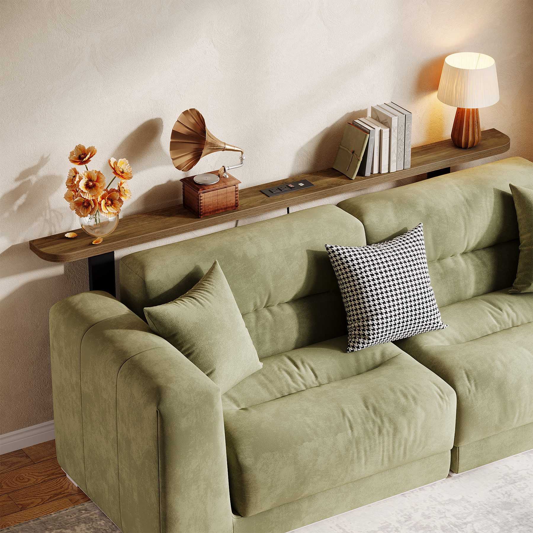 Tribesigns Konsolentisch 180 cm Sofatisch für hinter das Sofa mit Steckdosen, mit Metallgestell – Bild 4 von 5