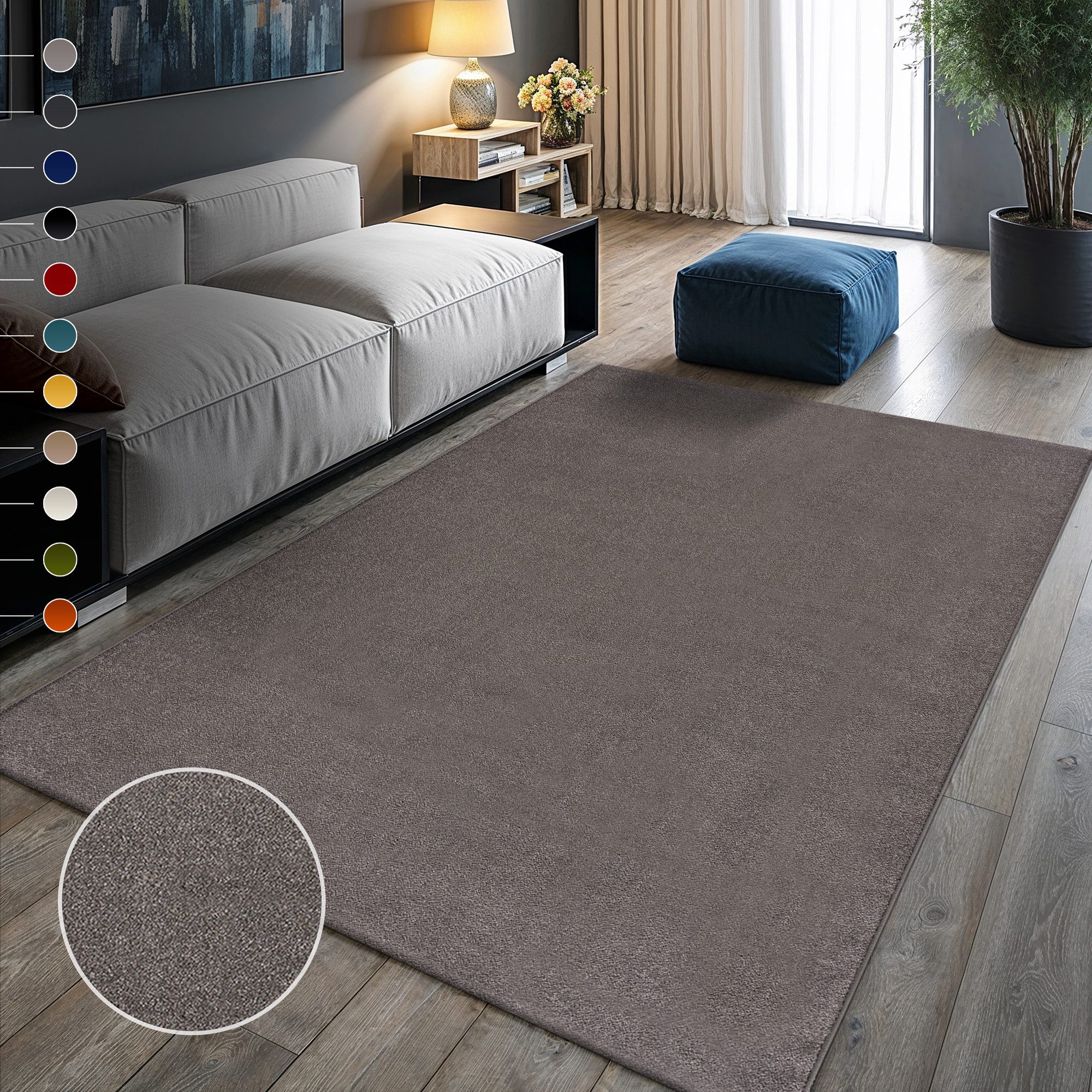 Sanat Teppich UNI, auch als Läufer und Rund, rechteckig, Höhe: 13 mm, robuster Kurzflorteppich, große Farbauswahl, Wohnzimmer, alle Räume