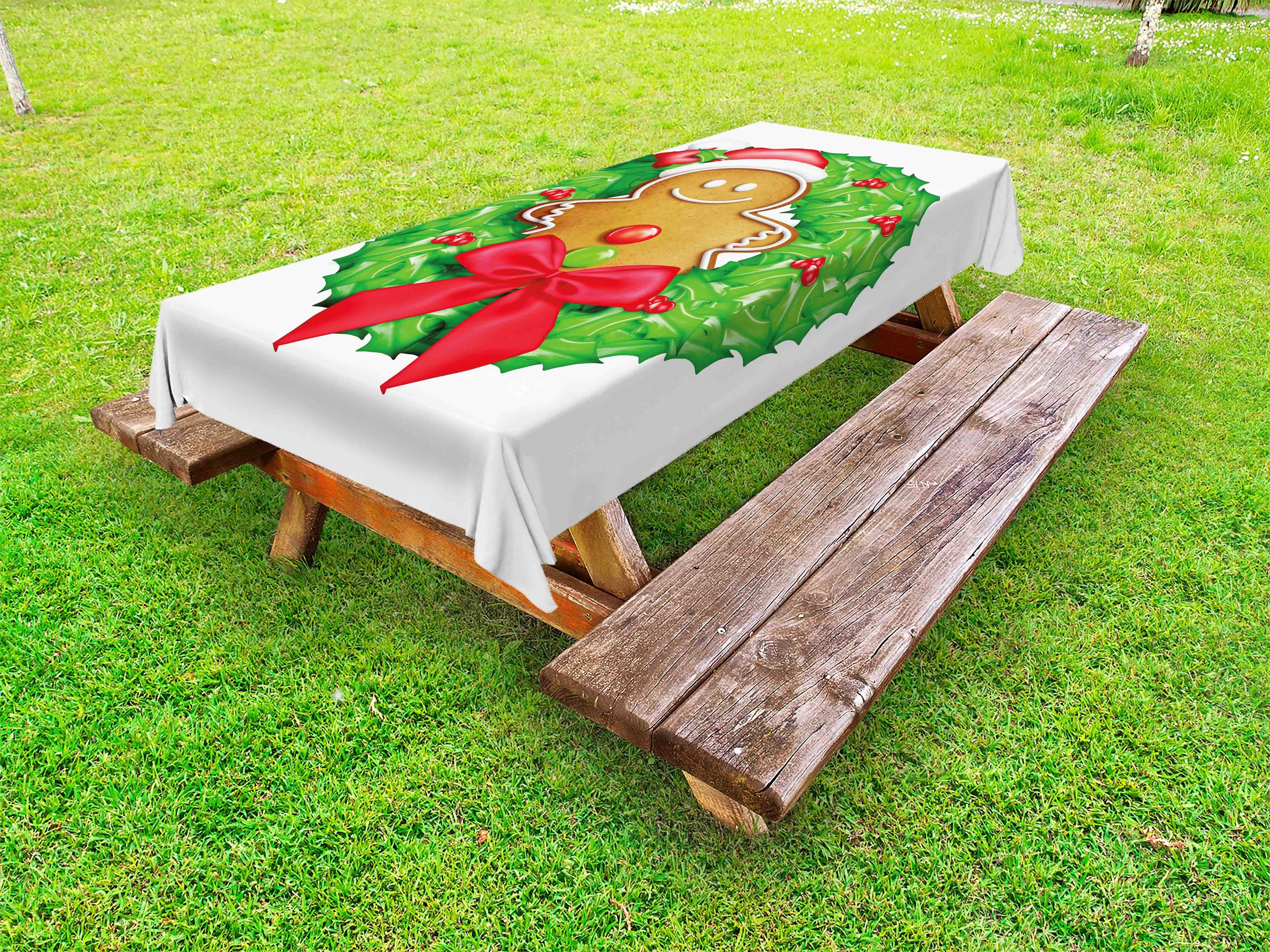 Picknick-Tischdecke, Abakuhaus dekorative Weihnachtskranz Lebkuchenmann waschbare Tischdecke