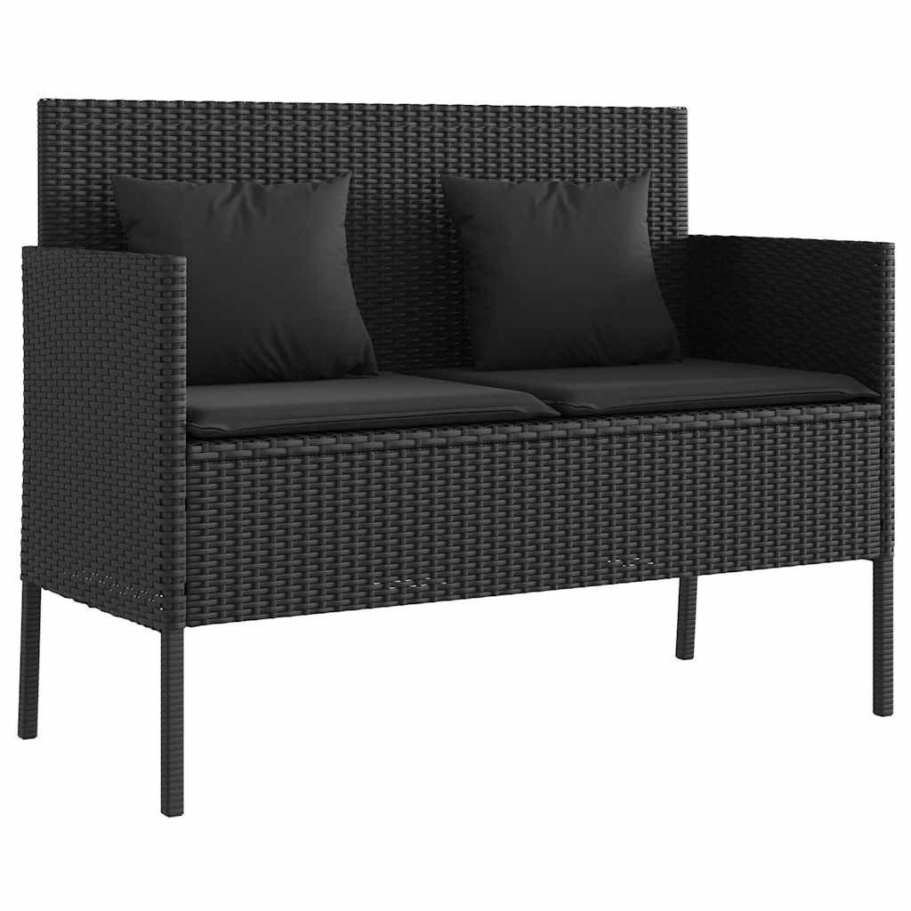 Gartenbank Gartenbank mit Kissen Schwarz Poly Rattan