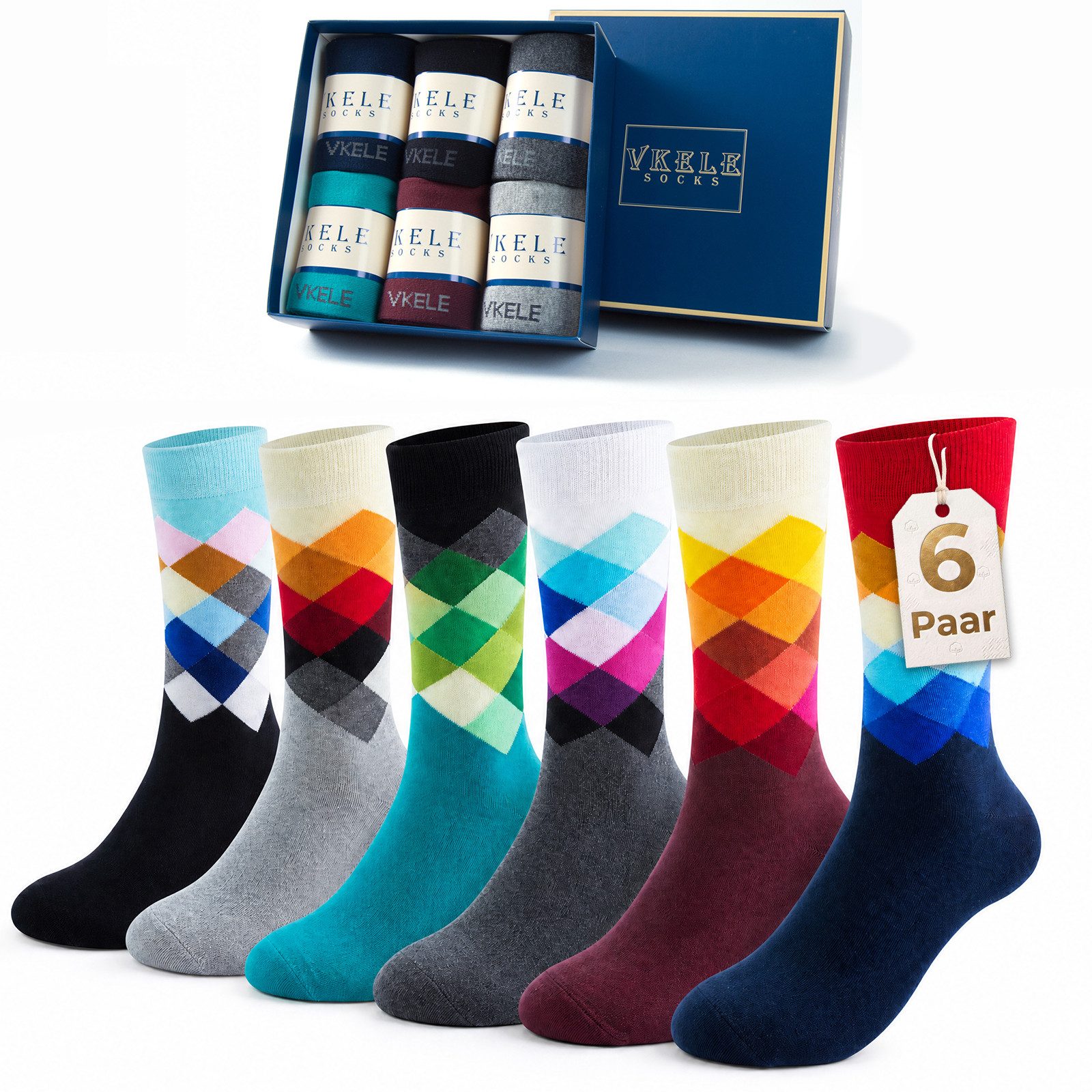 Vkele Businesssocken Bunte Socken (6-Paar) Geschenkpack einfarbige socken herrensocken, Crew Socken
