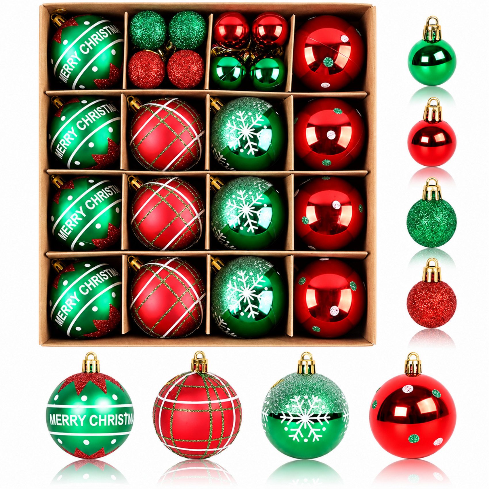 lindahandel Weihnachtsbaumkugel Weihnachtskugeln Kunststoff bruchsicher,Glänzend&matt,Klassisch&modern, Weihnachtskugeln Rot Grün Kunststoff 30er, Christbaumkugeln 3/6cm