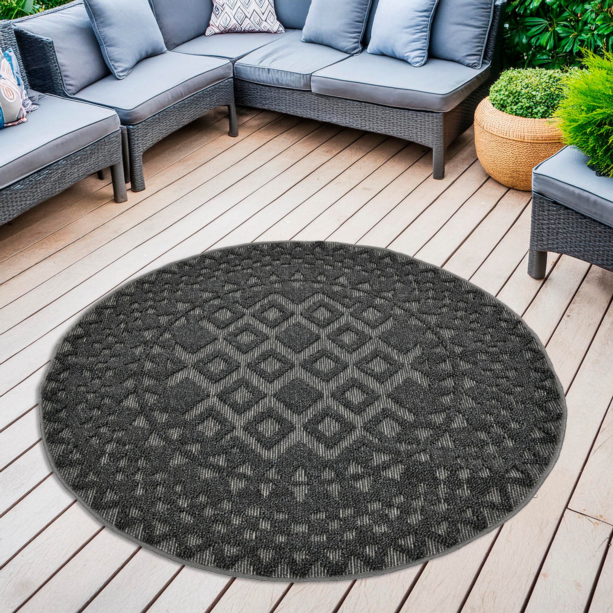 my home Teppich Juliane Outdoor, rund, Höhe: 12 mm, Hoch-Tief-Struktur, Boh günstig online kaufen