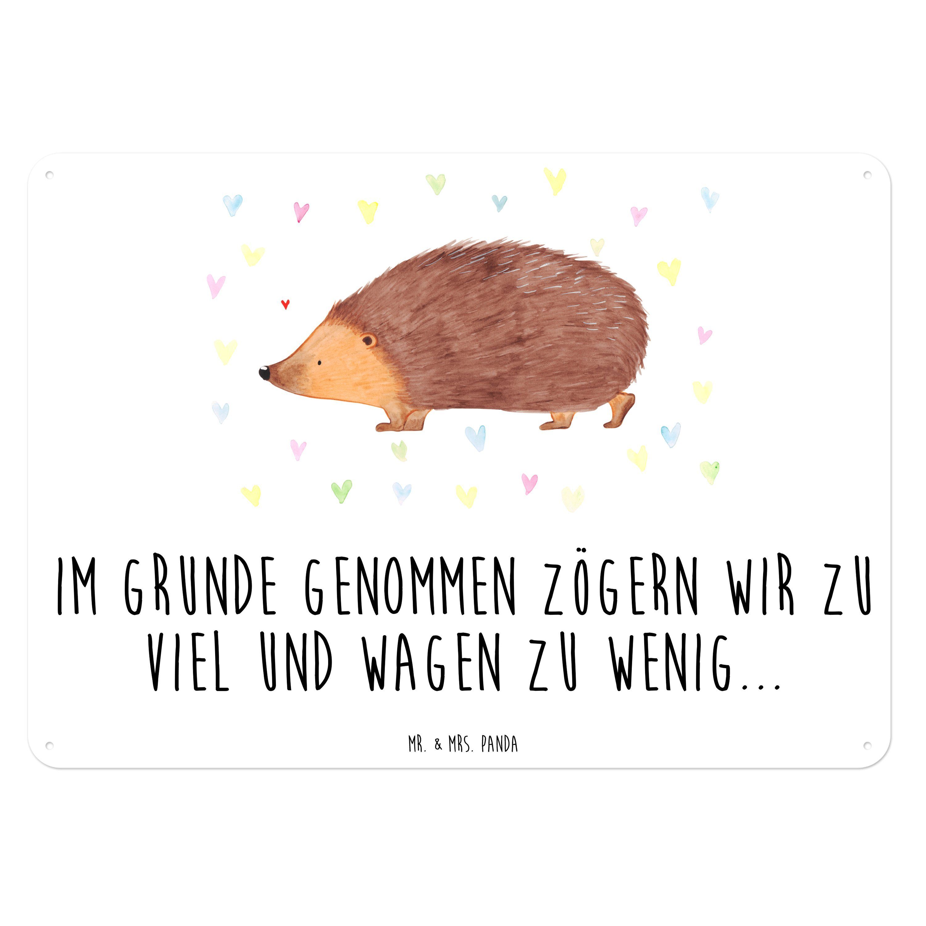 Mr. & Mrs. Panda Metallschild DIN A6 Igel Herzen Weiß Geschenk
