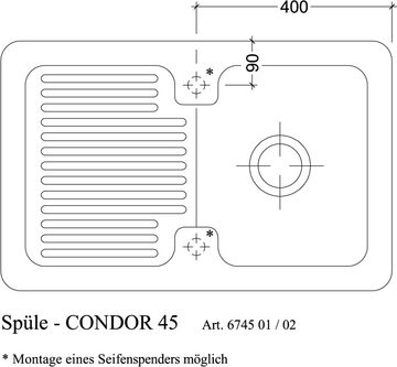 Villeroy & Boch Einbauspüle Keramikspüle 674502J0, Condor 45 - Spülbecken