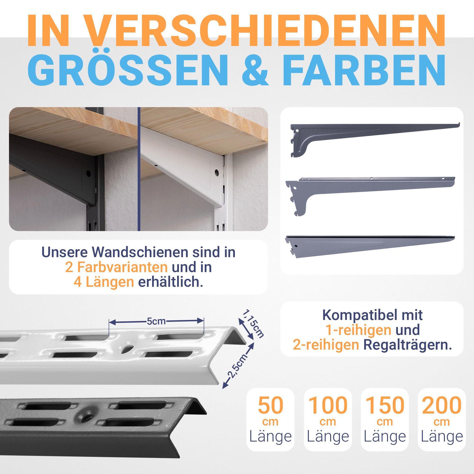 BOOMET Wandregalhalter Wandschienen für Regalsystem 2-reihig, 4-tlg., Weiß günstig online kaufen