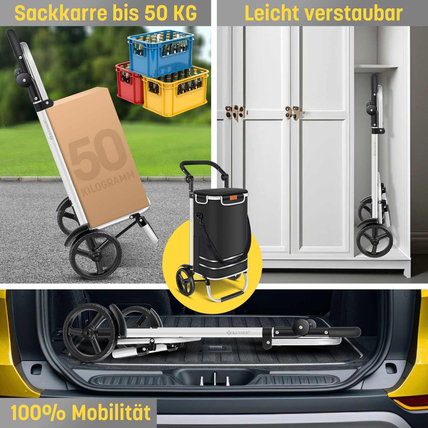 KESSER Einkaufstrolley, klappbar mit 56L Kapazität und belastbar bis 50 kg