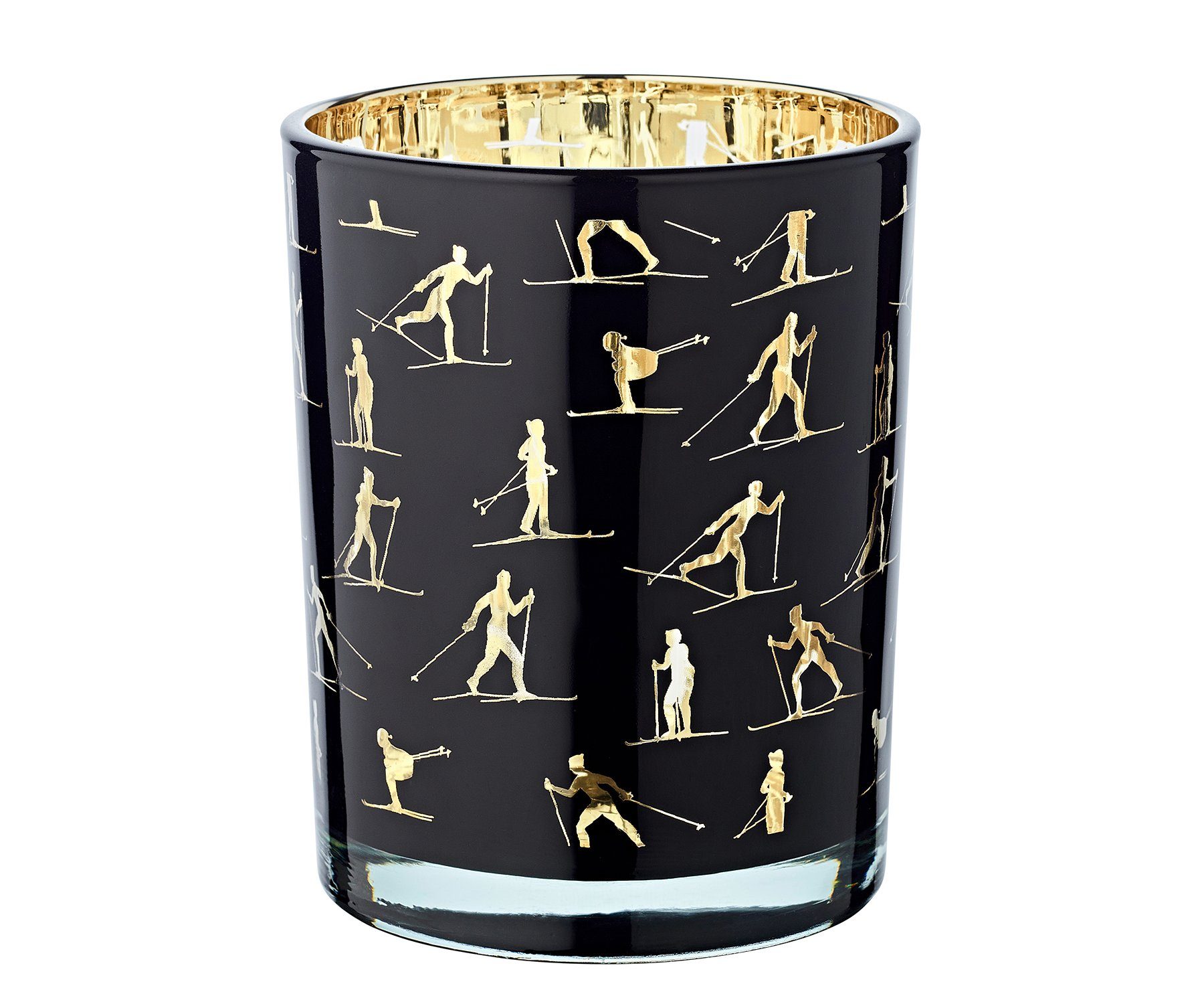 EDZARD Windlicht Monty, Höhe 13 cm, Ø 10 cm, Teelichtglas, Kerzenglas in Schwarz/Gold