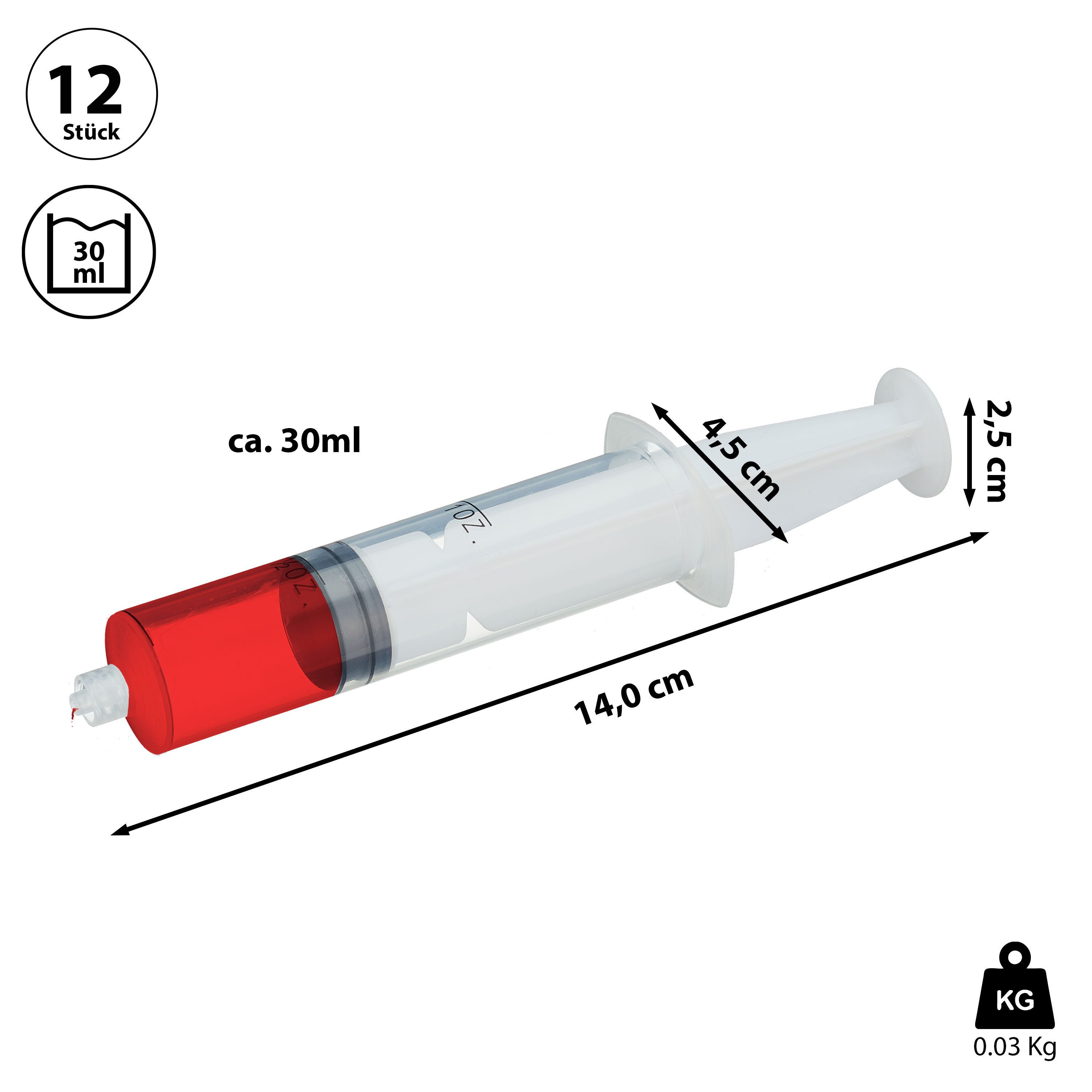 CEPEWA Absaugspritze Shot Spritze 12er Set 30 ml Kunststoff transparent 4,5x14x2,5cm Party