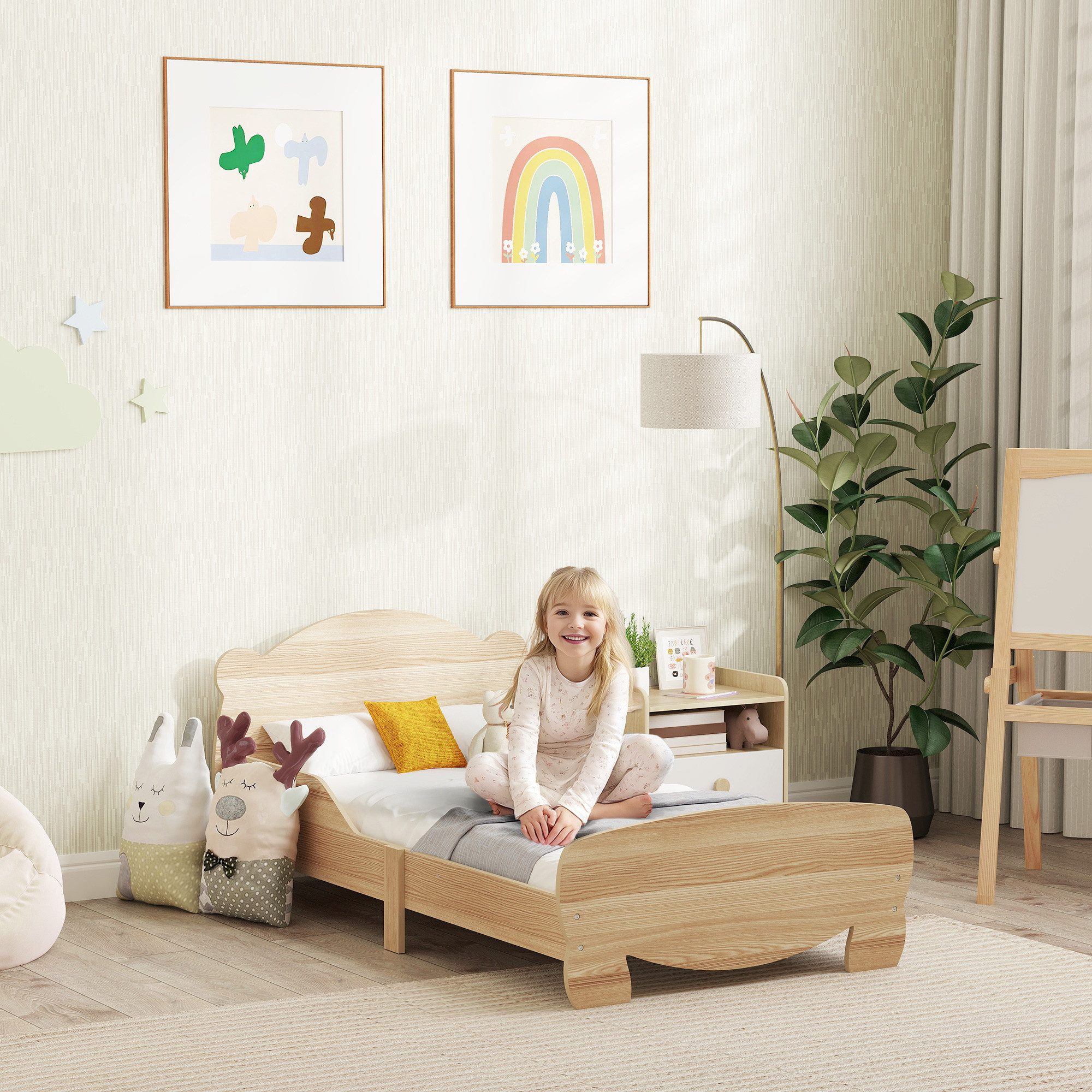 AIYAPLAY Kinderbett mit Bären-Design, Schutzgitter (Jugendbett, günstig online kaufen