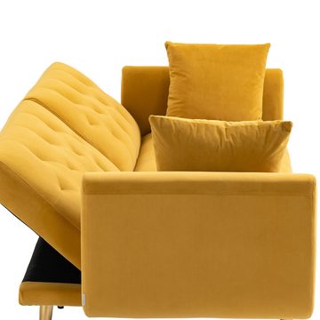 HIYORI Sofa Samtsofa mit 3 Sitzplätzen – Verstellbares Robustes Schlafsofa, Goldene Metallbeine, ideal für Wohnzimmer oder kleine Räume