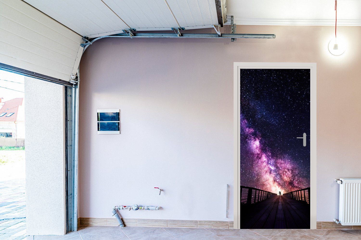 Galaxie Türaufkleber, Lila - Mädchen Universum Türtapete Tür, Matt, Fototapete - (1 - MuchoWow Jungen Kinder, St), - für bedruckt, - cm 75x205