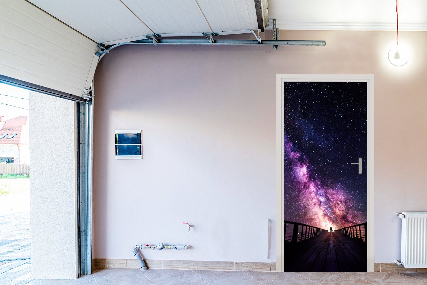 (1 Kinder, Tür, - für Matt, - Türaufkleber, St), Fototapete Universum bedruckt, Galaxie Mädchen Türtapete MuchoWow - cm - - 75x205 Lila Jungen