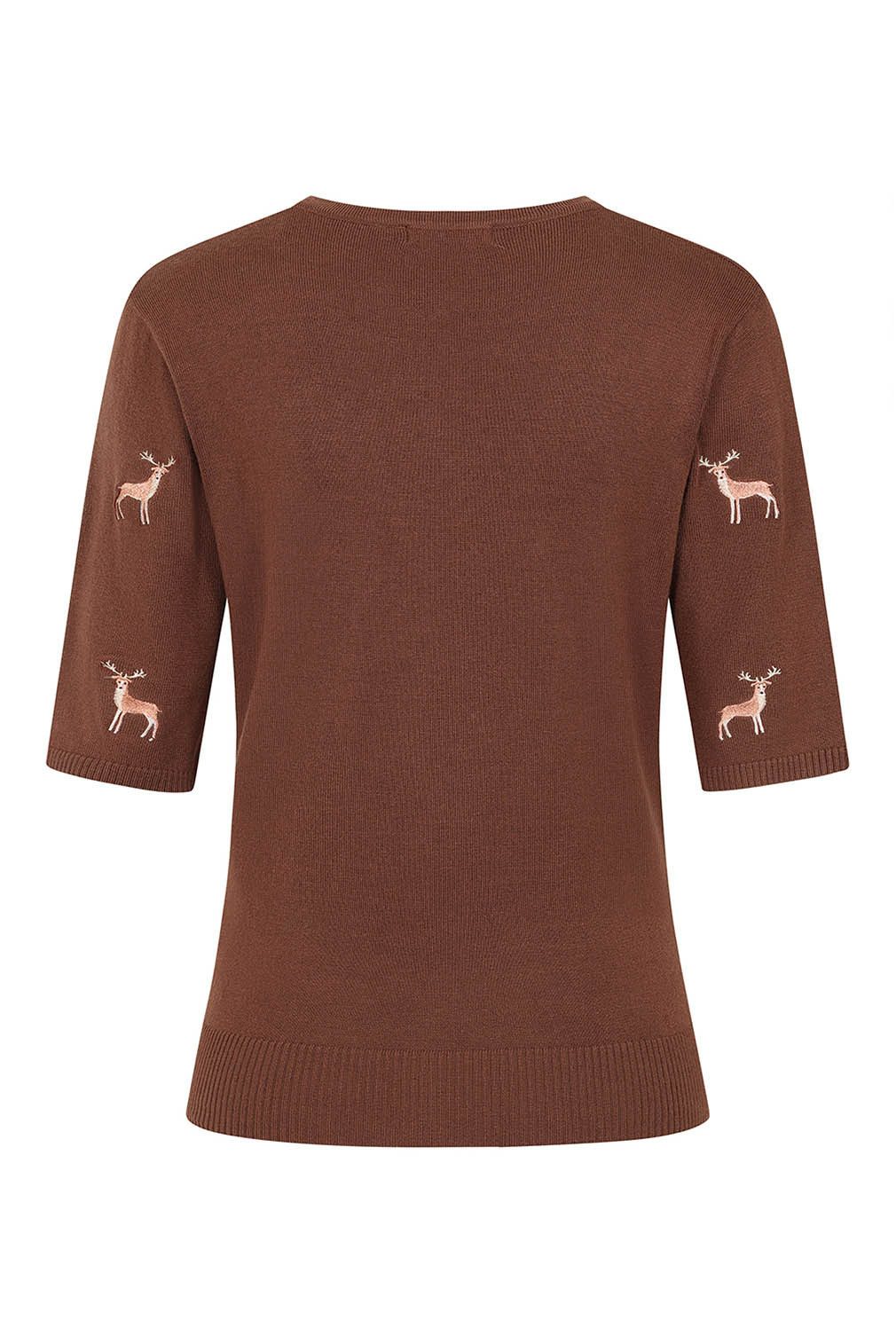 Banned Kurzarmpullover Ruby Sweet Deer Braun Vintage Rockabilly Reh Hirsch günstig online kaufen
