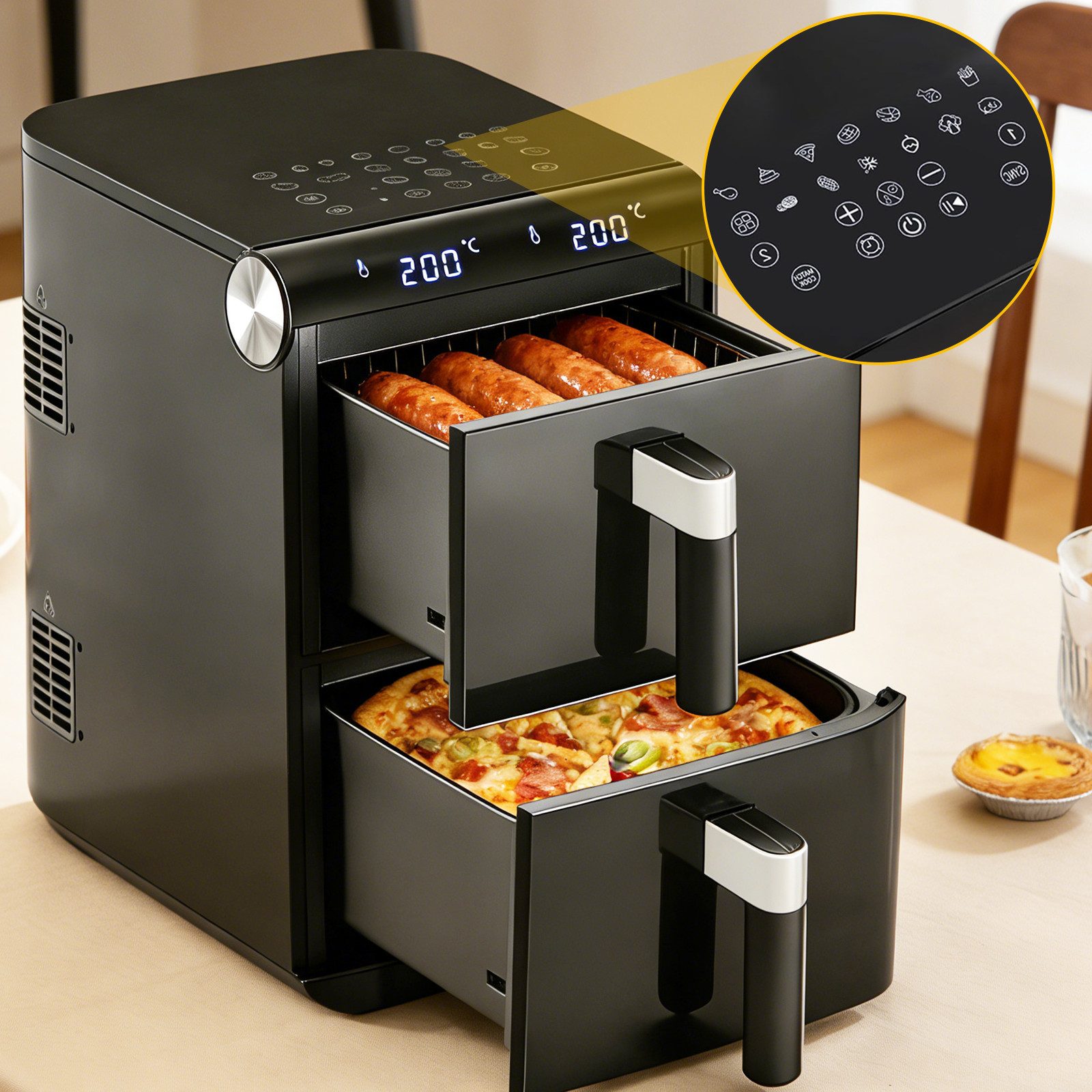Nettlife Heißluftfritteuse 2 Kammern unabhängig steuerbar 11L XXL Airfryer Doppelzonen Technologie13-in-1, 2800 W, Automatische Abschaltung Dual Zone Temperatursteuerung Timer