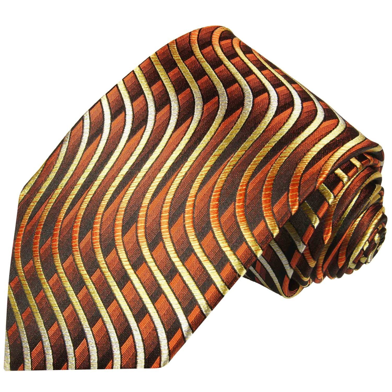 Paul Malone Krawatte Seidenkrawatte Herren Schlips modern Wellen Streifen 100% Seide Schmal (6cm), braun gelb 751