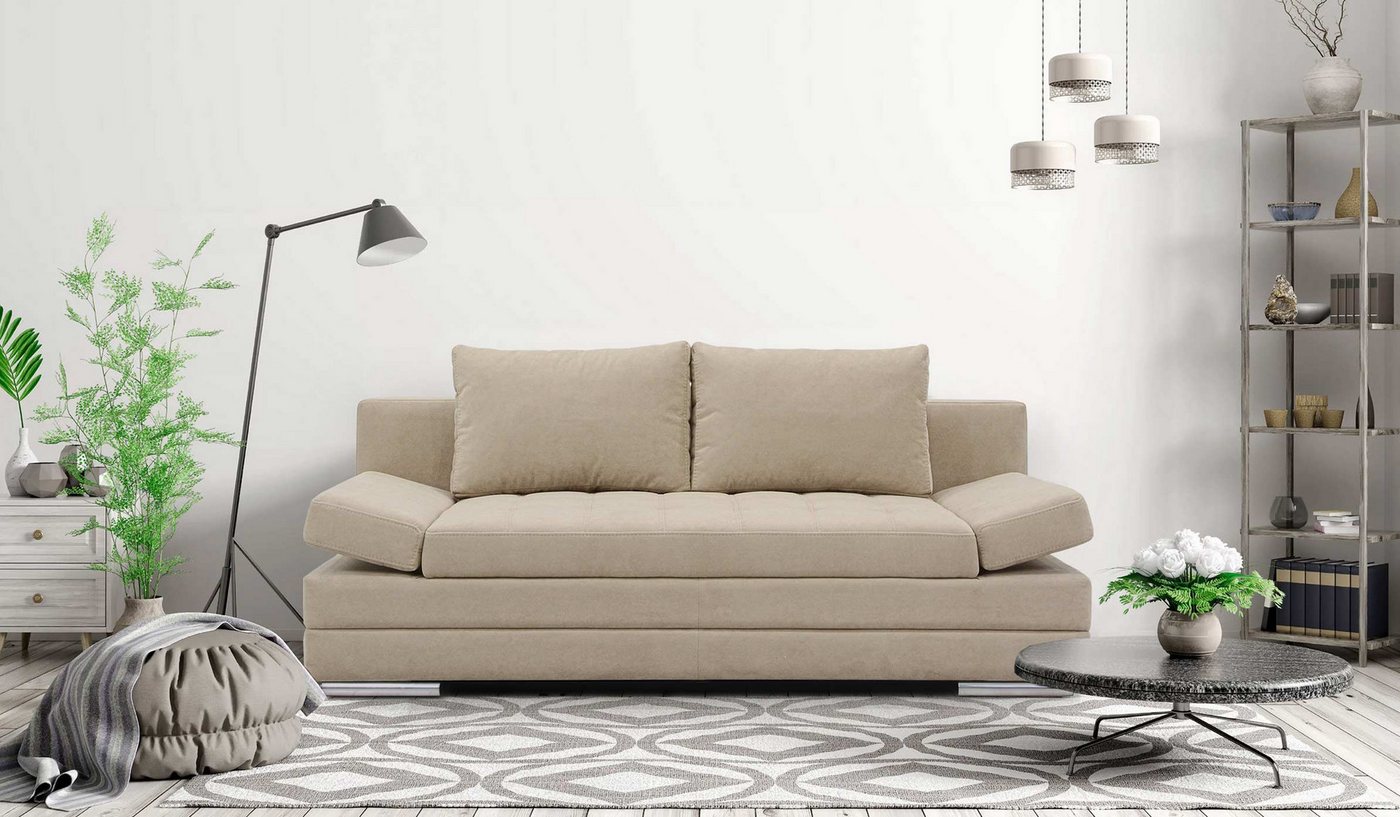 Hygger Möbelhaus Schlafsofa Barni mit Schlaffunktion und Bettkasten, Inkl. Armteilverstellung, Liegefläche: 145 × 202 cm, Wellenunterfederung & Federkern, kostenlose Lieferung und Montage in ganz Deutschland.