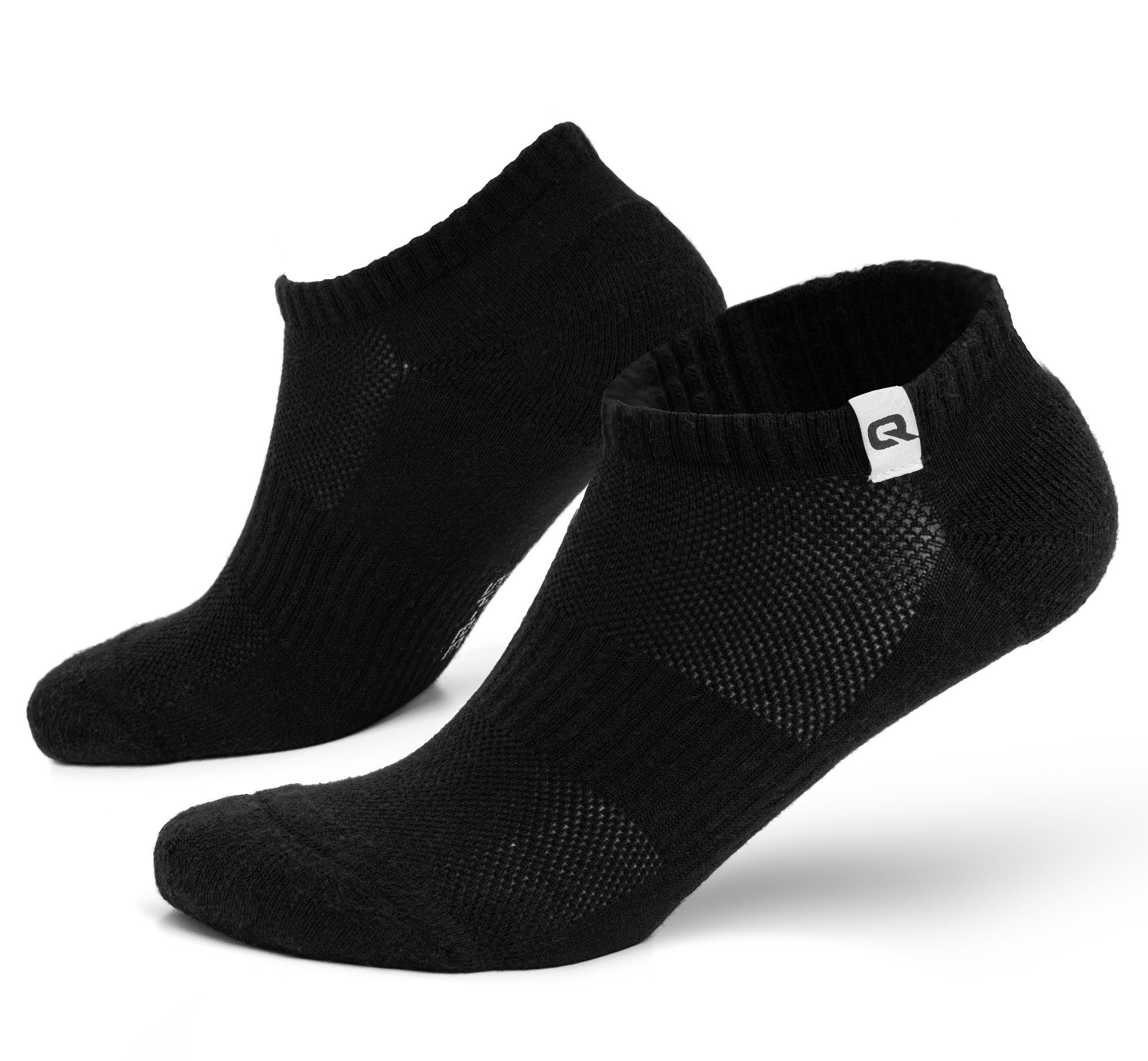 QSOCKS Sneakersocken Hochwertige Baumwolle gepolsterte Sohle und Zehen für Damen & Herren (Packung, 6 Paar) Qualität Socken Schwarz