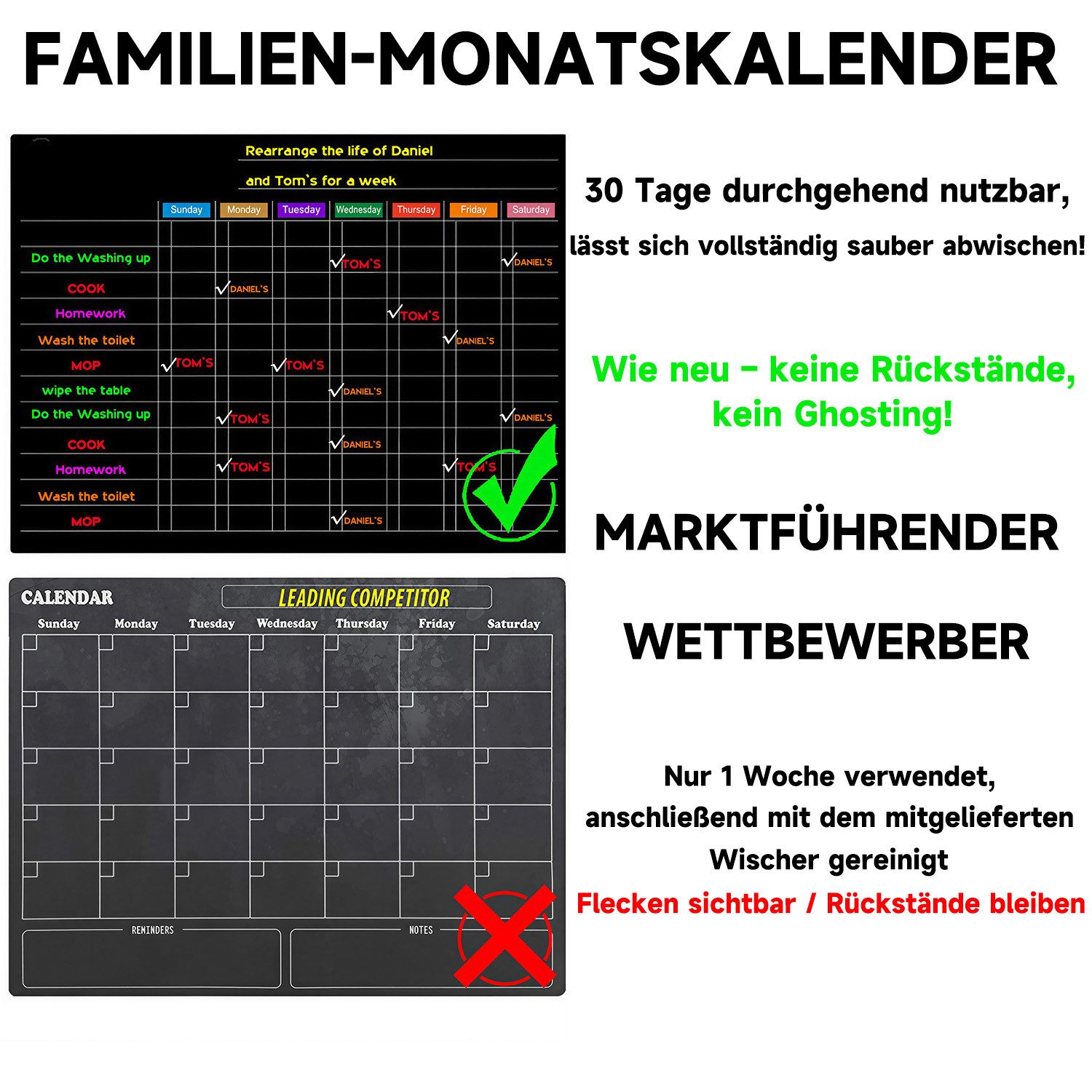 MOPUEA Magnettafel Kreidetafel Kombitafel Pinnwand & Magnettafel Magnetboard, (Set, Übersichtliche Planung), Wiederverwendbar & Leicht Abwischbar