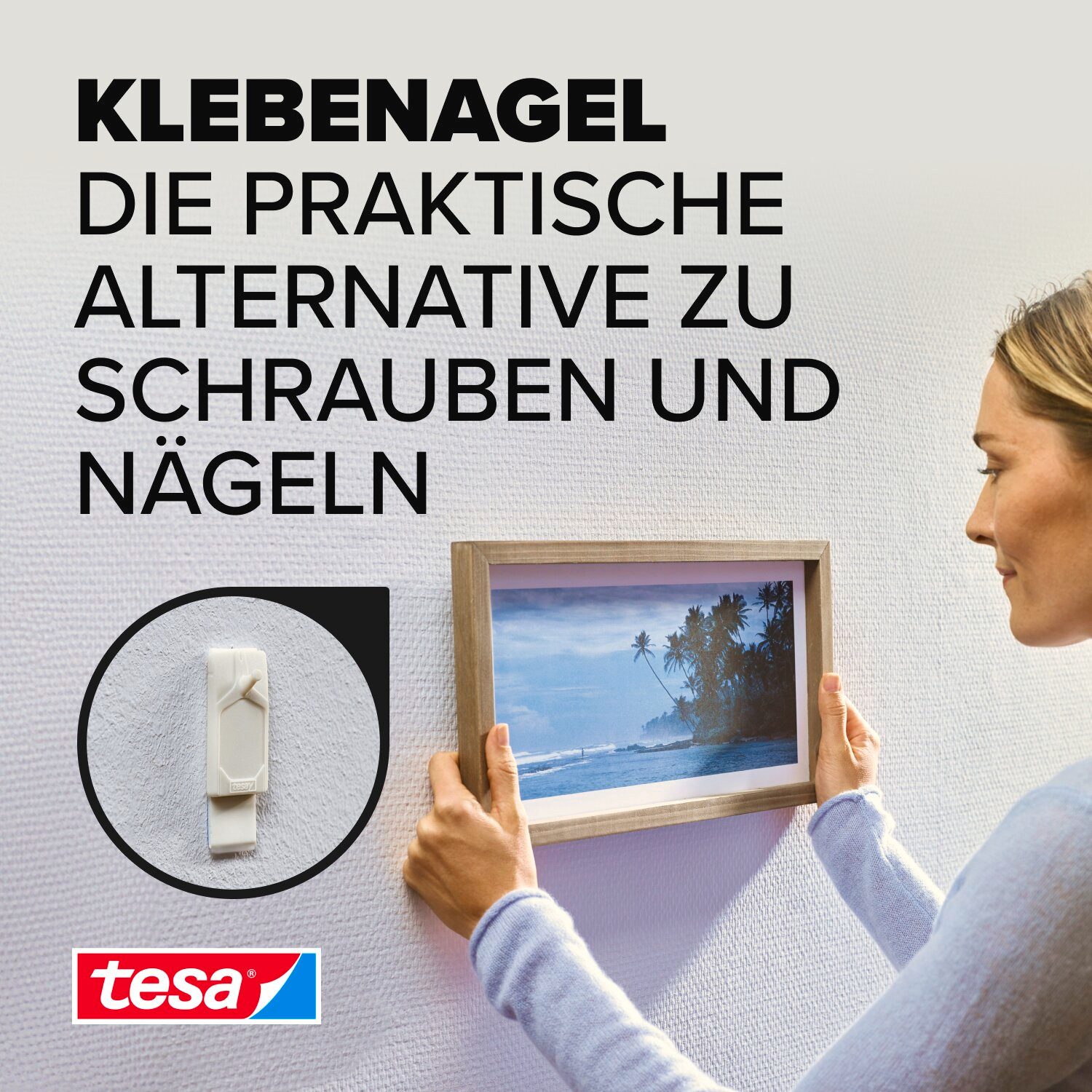 tesa Klebehaken, Dekoration, Leinwände, Bilder, Girlanden, Lichterketten, (Packung, 2-St), Bilderhaken selbstklebend - spurlos entfernbar & wiederverwendbar