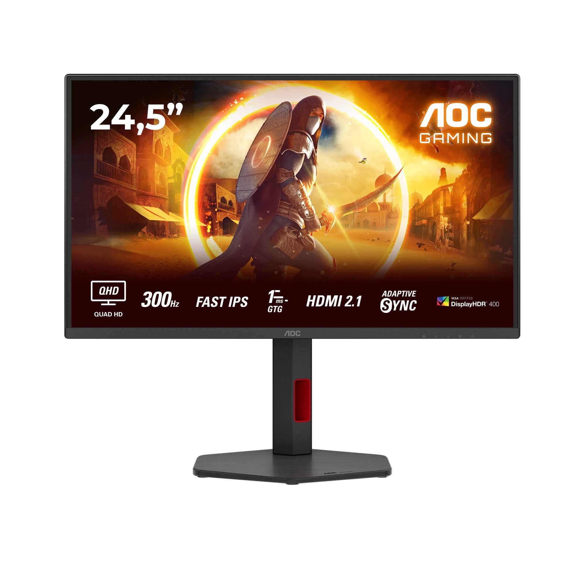 AOC Q25G4SR Gaming-Monitor (62,2 cm/25 ", 2560 x 1440 px, QHD, 0,3 ms Reaktionszeit, 300 Hz, Fast-IPS, neig, schwenk-, höhenverstellbar, Pivot)