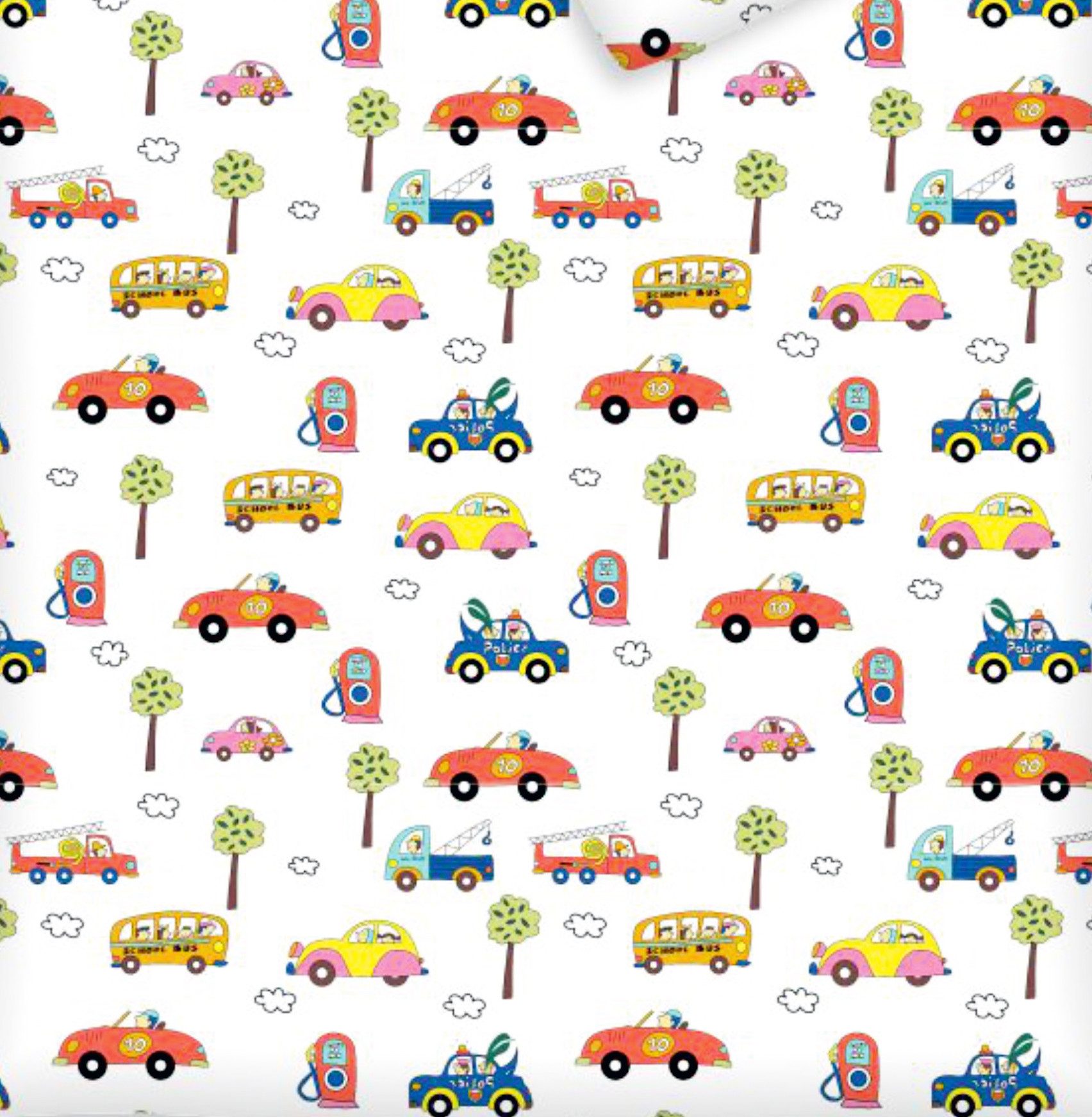 JACK Babybettwäsche 100x135cm Auto Feuerwehr Bus Bettwäsche, Renforcé, 2 teilig, Fahrzeuge, Autos in Aktion, Kinderbettwäsche – Bild 3 von 5