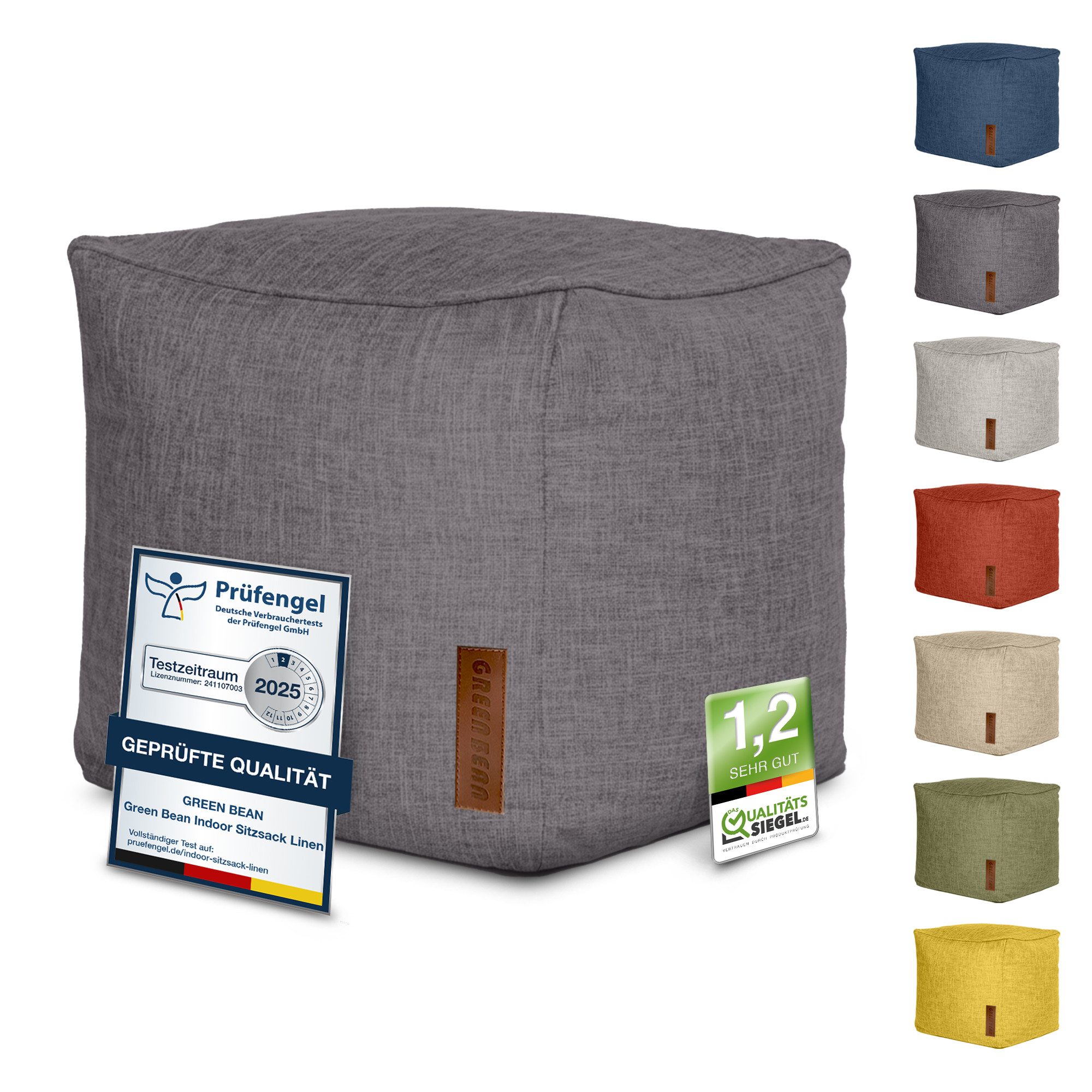 Green Bean Pouf Cube Linen (Indoor Sitzhocker Sitzkissen Fußhocker Relax-Sessel, Made in Germany), die ideale Ergänzung zum Sitzsack