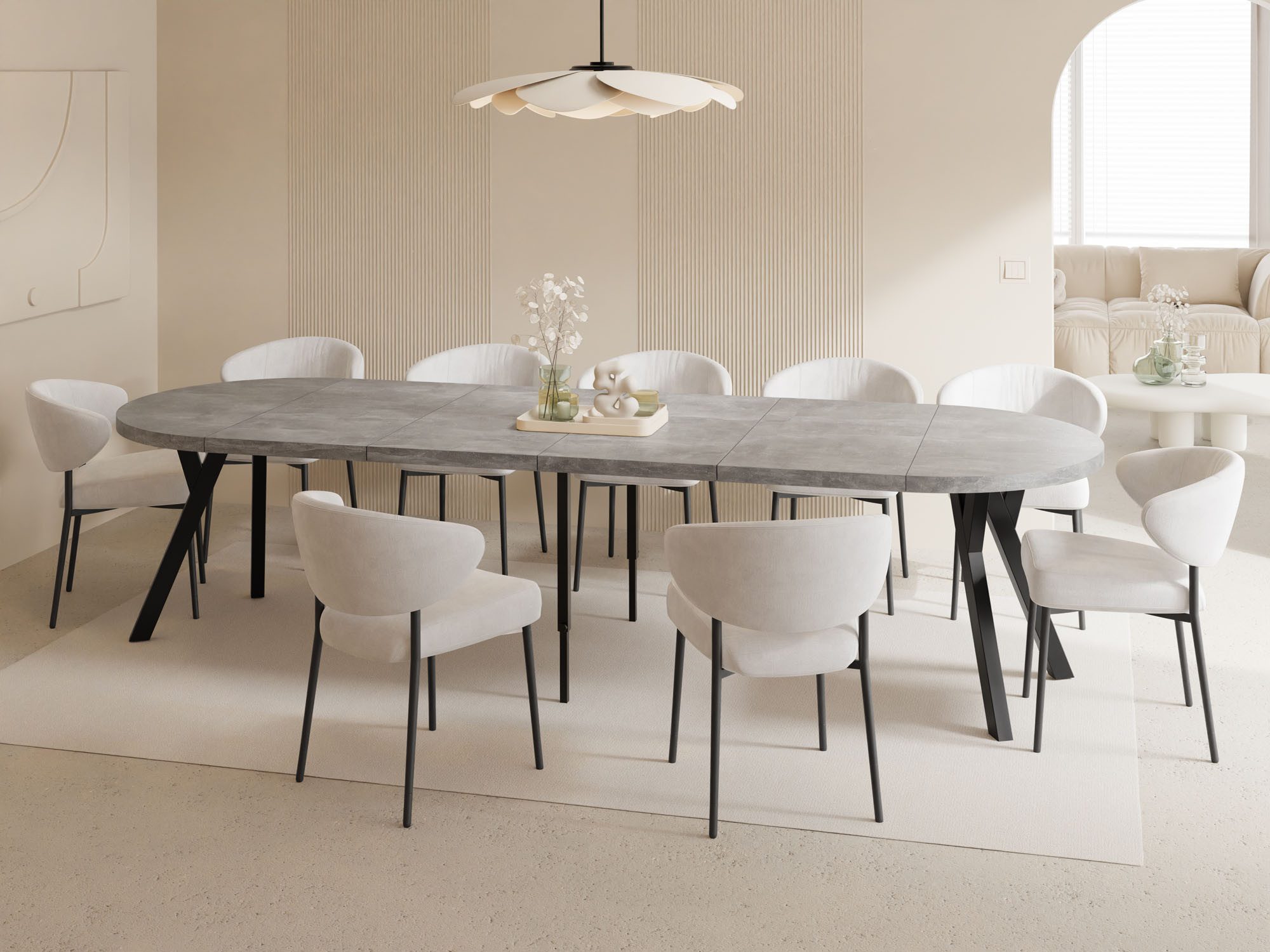 WFL GROUP Esstisch Twixy ausziehbar rund industrial mit schwarzen Holzbeine günstig online kaufen