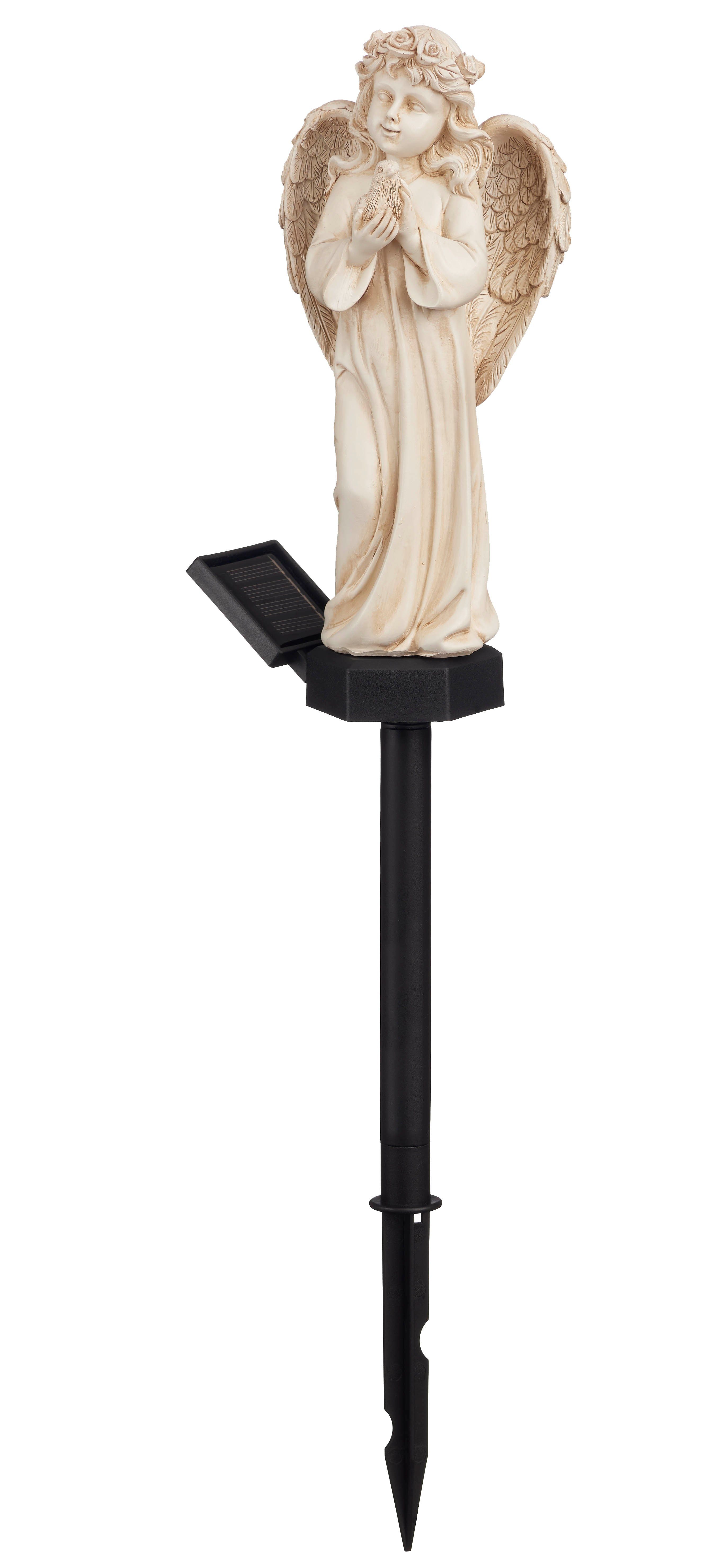 IC Gardenworld LED Solarleuchte Engel Figur mit Solar LED Licht, aus Kunststein gefertigt, LED fest integriert, Warm-weiß, inkl. Erdspieß
