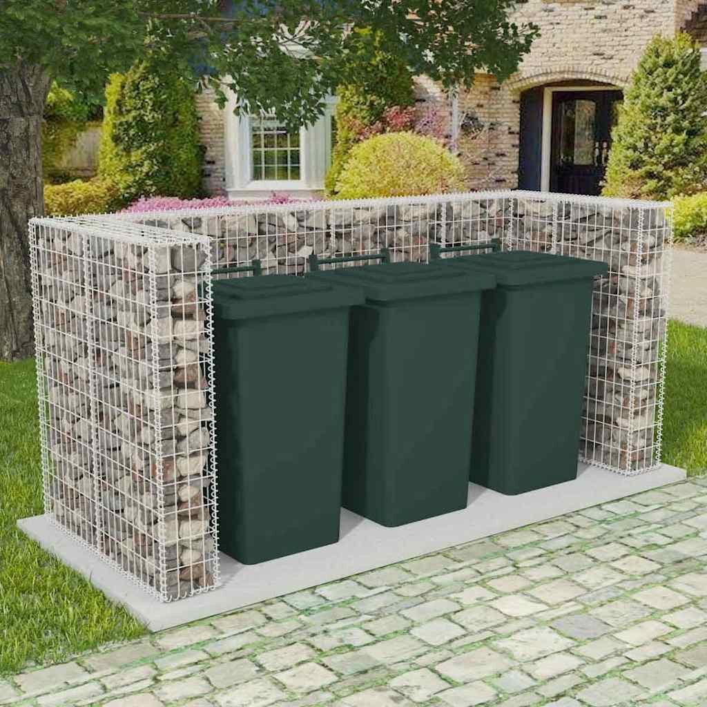 vidaXL Mülltonnenbox Gabionen-Mülltonnenverkleidung für 3 Tonnen Stahl 250x100x120cm