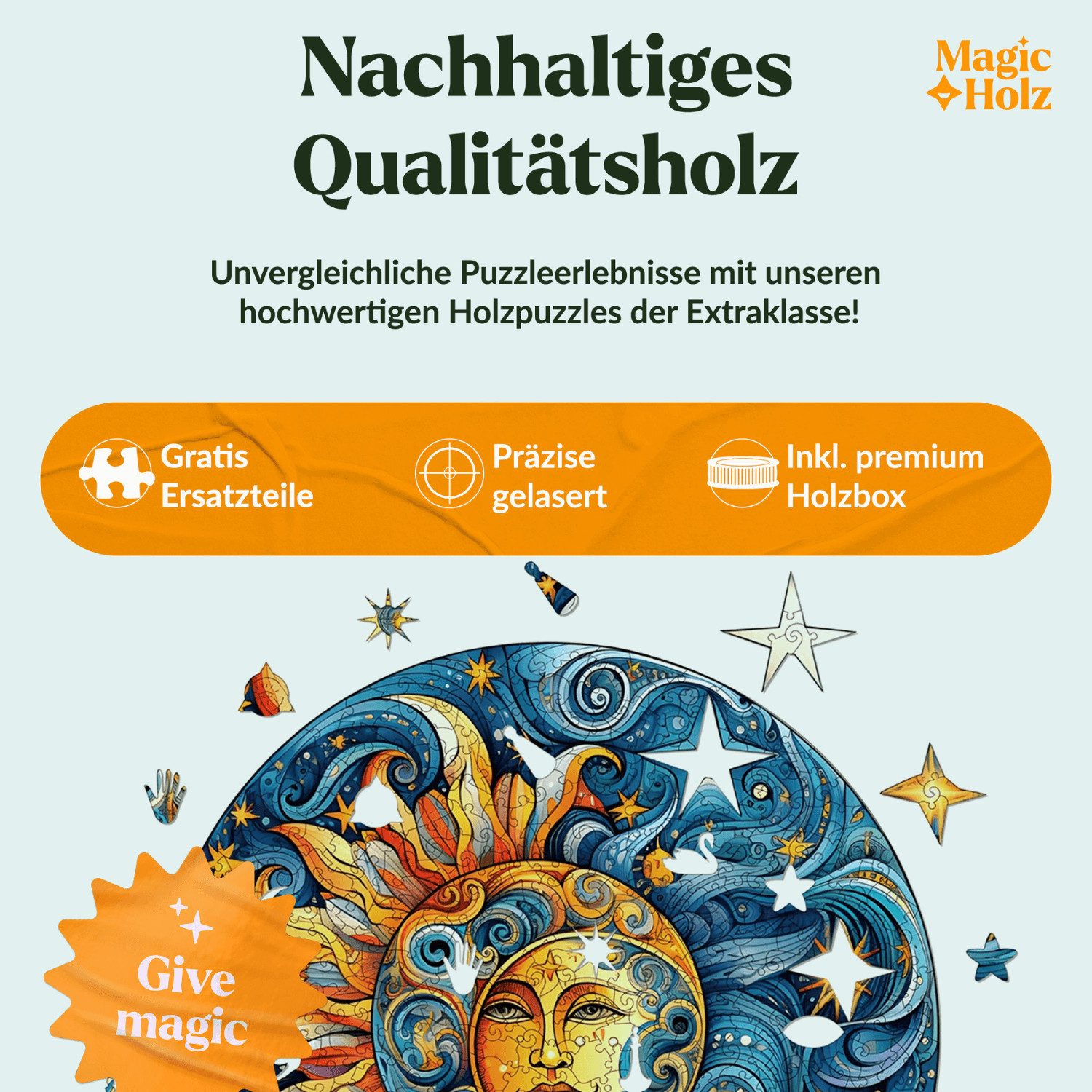 MagicHolz Puzzle Sonne und Mond Mandala Holzpuzzle (2D), 311 Puzzleteile