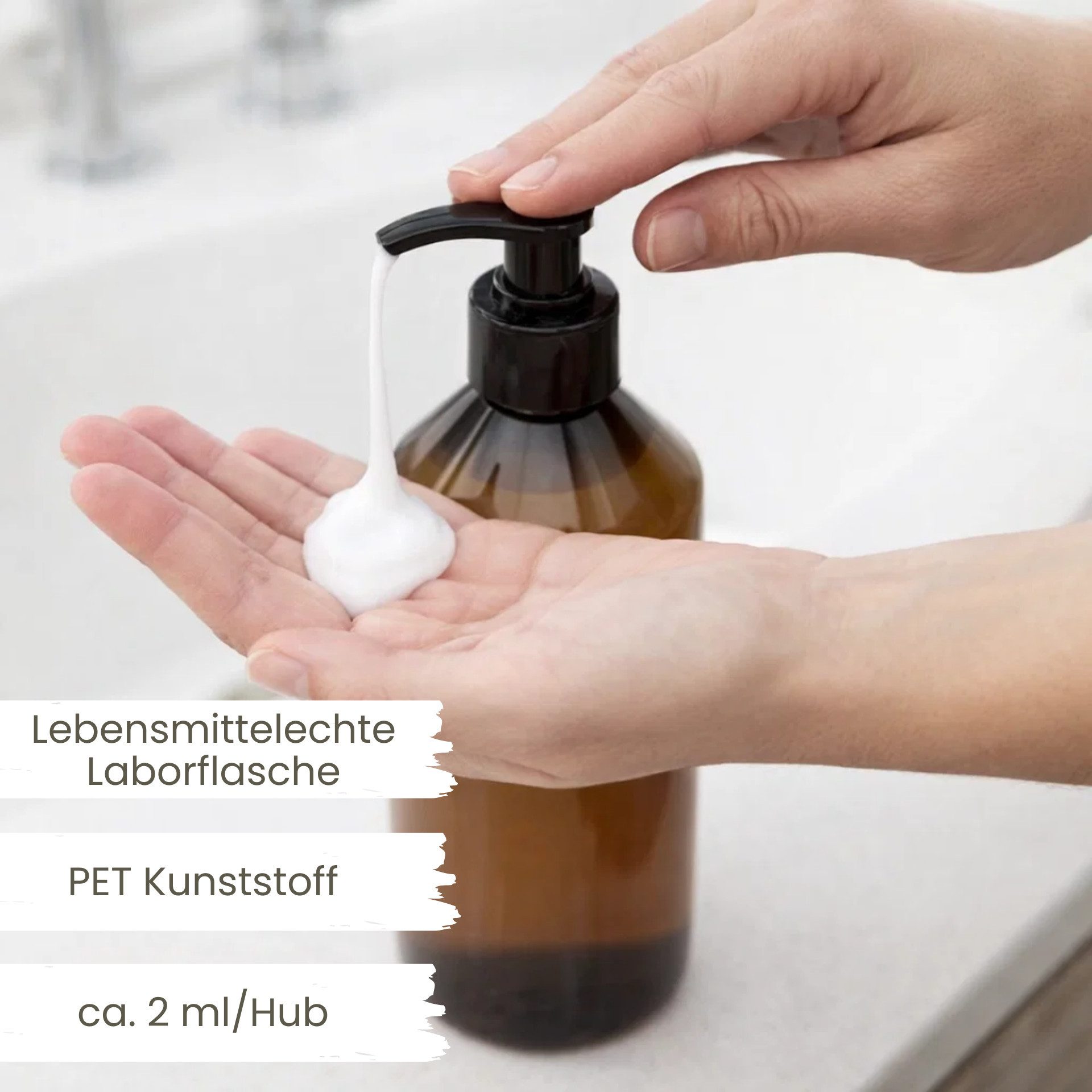 mikken Seifenspender leerer Pumpspender 500 ml PET braun Lotionspender, Dosierspender, (4-tlg., 2er, 4er, 6er, 10er), mit Etiketten, UV-Schutz, bruchsicher, leb – Bild 2 von 5