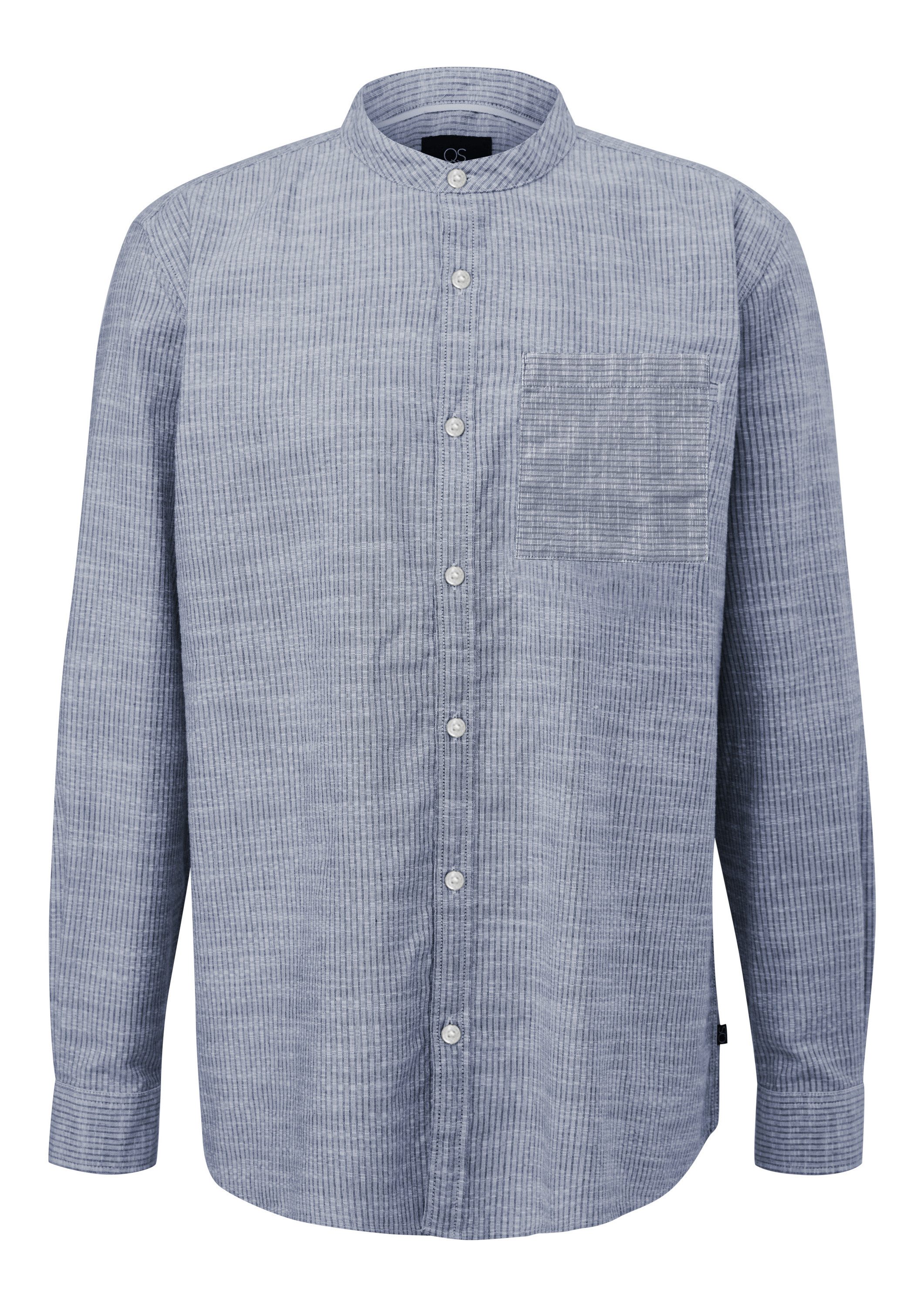 QS Langarmhemd Hemd Regular Fit: Streifenhemd mit Flammgarnstruktur günstig online kaufen