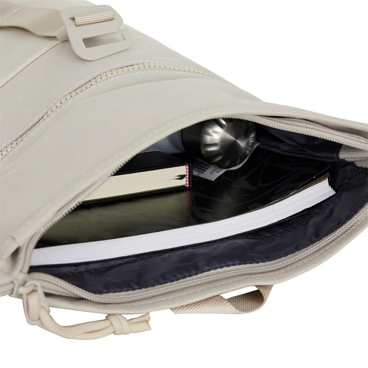 NEW REBELS Cityrucksack kleiner Roll Up RollTop Kurier Rucksack Bruce Los Angeles, wasserabweisendes Planenmaterial & Nylon, beige