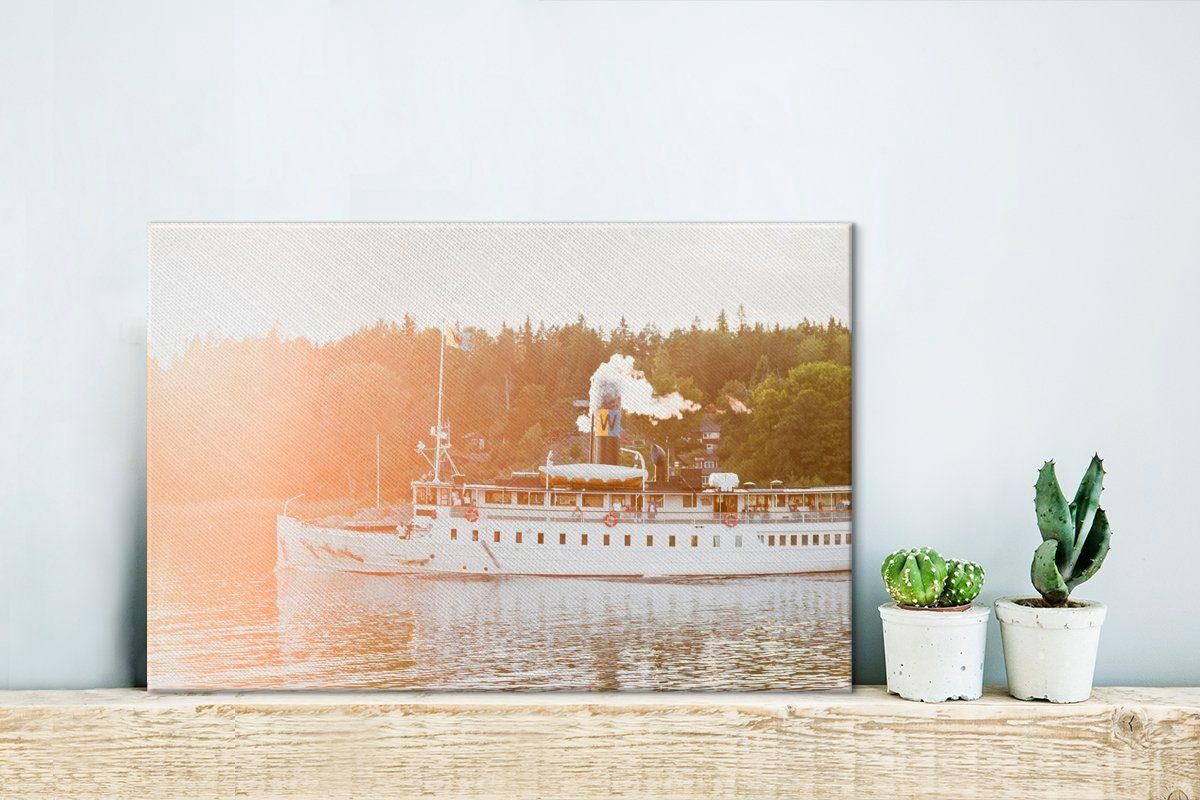 OneMillionCanvasses® Leinwandbild auf Wanddeko, Leinwandbilder, 30x20 (1 cm Aufhängefertig, Wandbild Dampfschiff einem See, St)